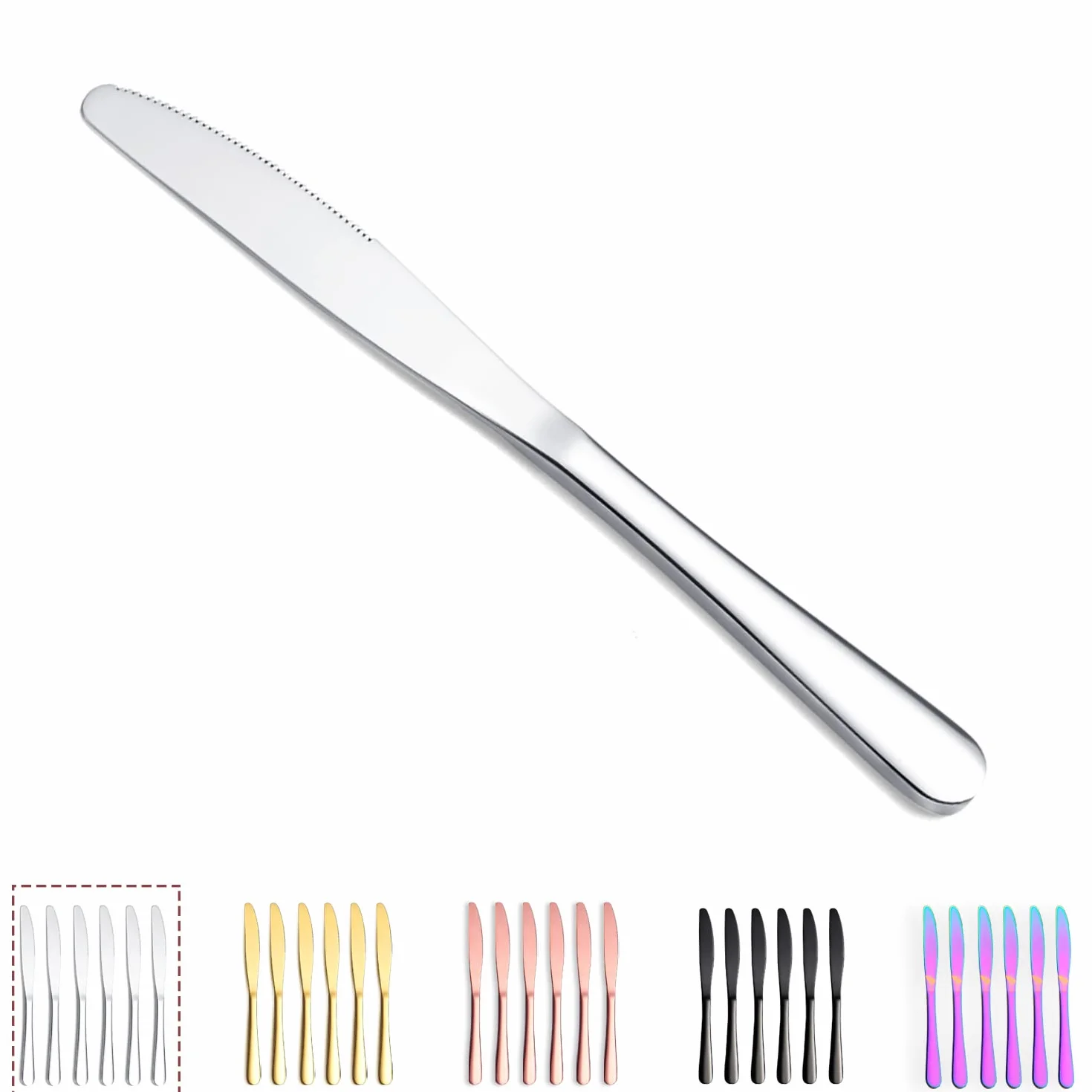 Kyraton 6-częściowy nóż do menu, stal nierdzewna, 22,8 cm, zestaw noży do steków, nóż stołowy, zestaw noży do masła, sztućce, nadaje się do mycia w zmywarce (srebrny)