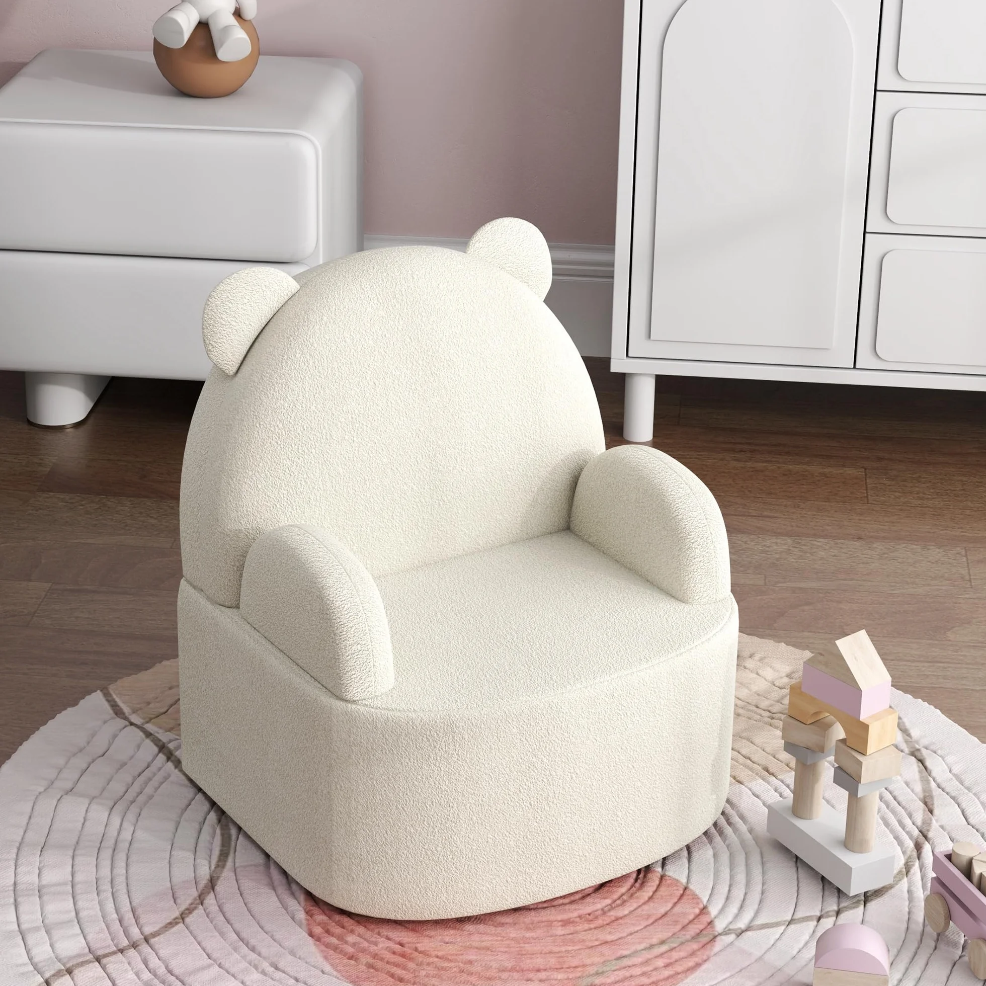 AIYAPLAY Fotel dziecięcy, sofa dziecięca z miękkim polarem, kształt misia, krzesło dla dzieci od 1,5 roku życia, pokój zabaw, beżowy