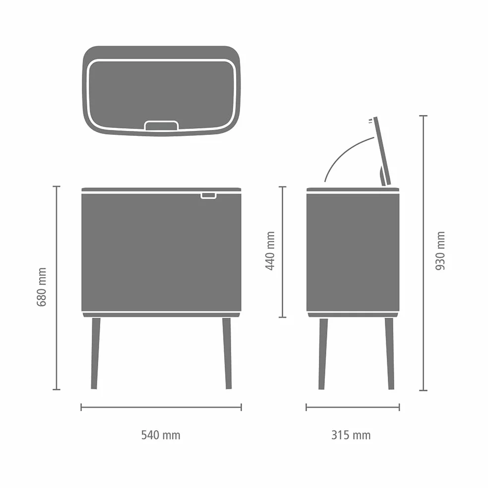 Brabantia - Bo Touch Bin 3x11L - Duży Kosz na Śmieci do Kuchni - Otwieranie Soft-Touch - 3 Komory z Wyjmowanymi Wewnętrznymi Wiadrami - Dołączone Worki na Śmieci - Soft Beige - 54 x 31 x 68 cm