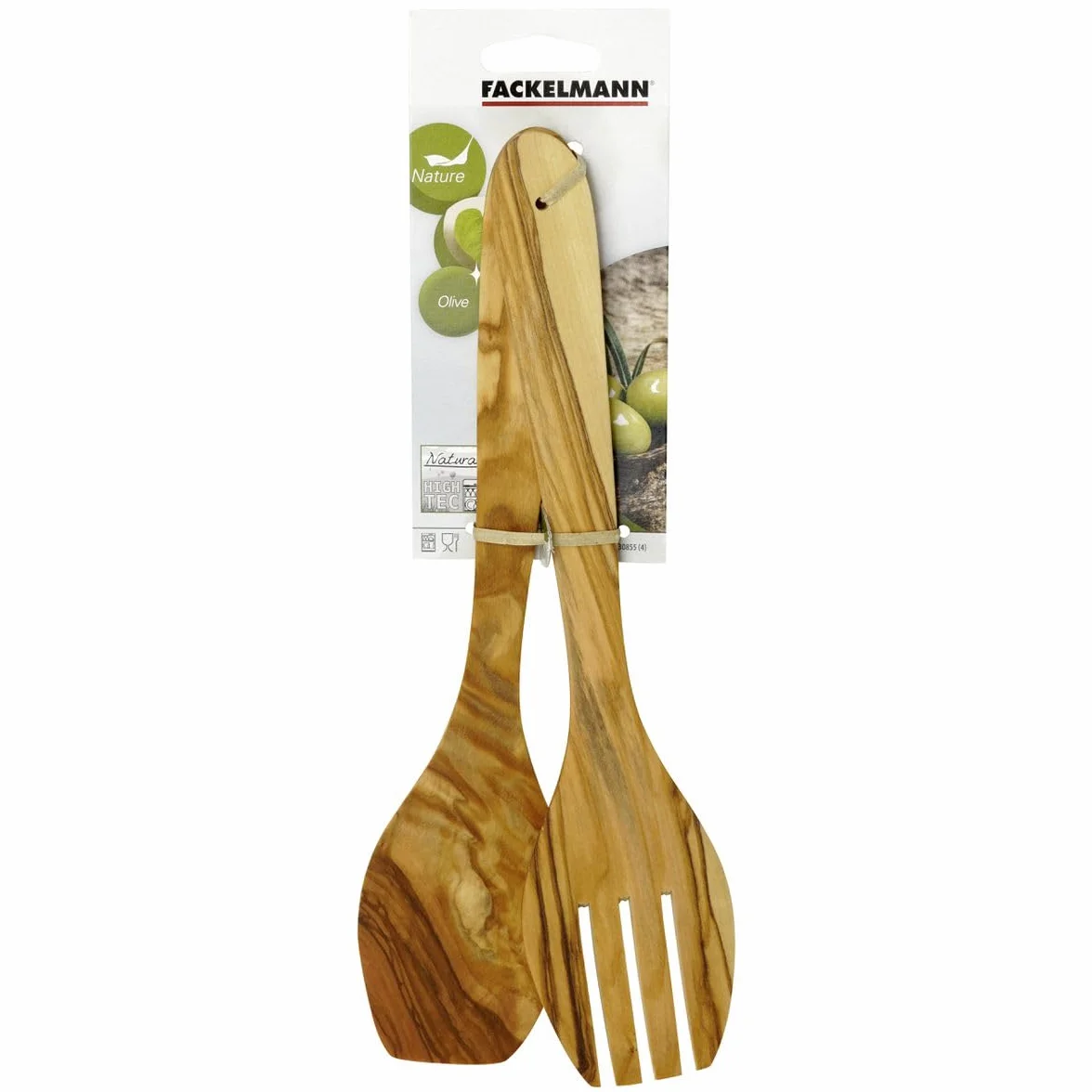 Fackelmann 30855 sztućce sałatkowe drewno oliwkowe nadają się do mycia w zmywarce, 30 cm