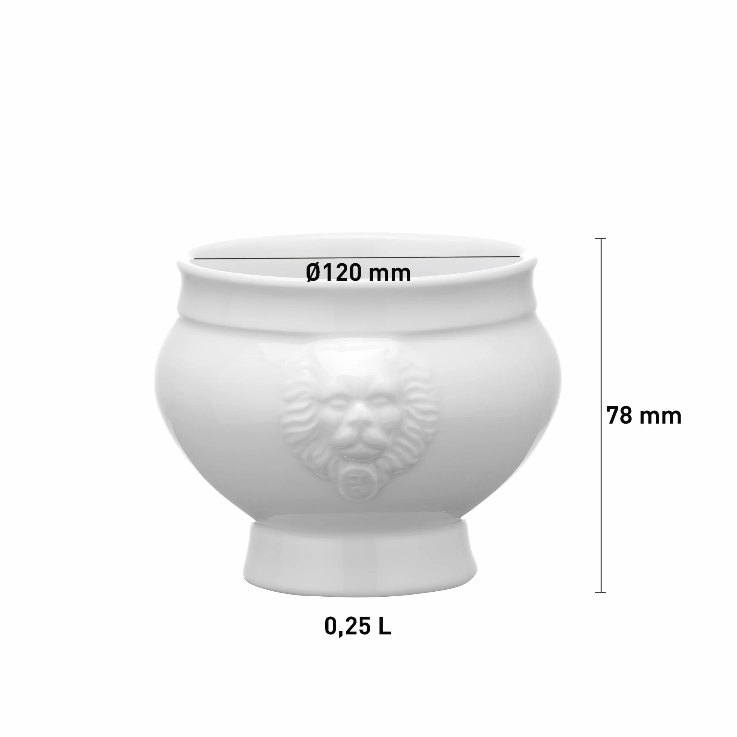 HENDI Miska do zupy, relief z głową lwa, wysoka odporność na uderzenia i zużycie, nadaje się do piekarnika, kuchenki mikrofalowej, zmywarki, miska, 0,25L, ø112x(H)78mm, porcelana, biały