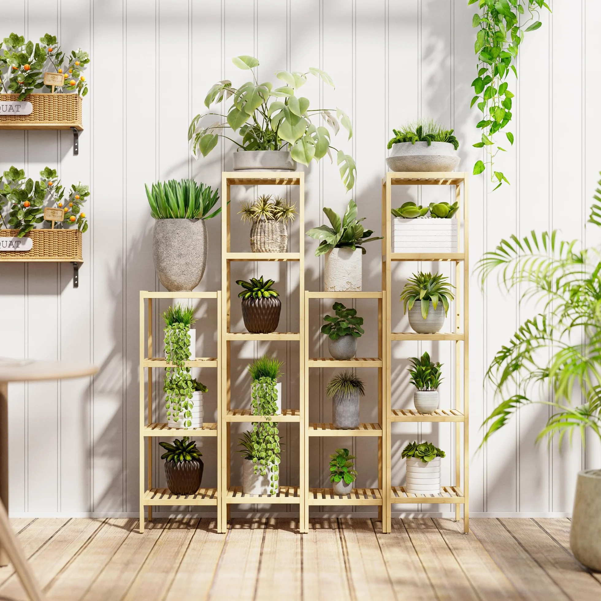SMIBUY półka do przechowywania w łazience, 4-poziomowy bambusowy organizer na stojak, wielofunkcyjny regał do salonu sypialni kuchni (naturalny)