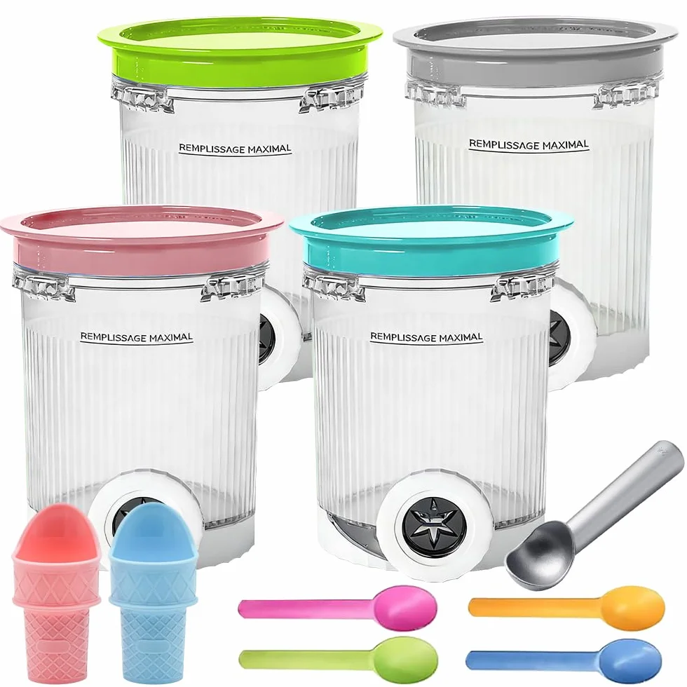 NAVESO pojemniki na lody do Ninja NC700 NC701 500 ml z pokrywkami łyżki 4 kolory bez BPA