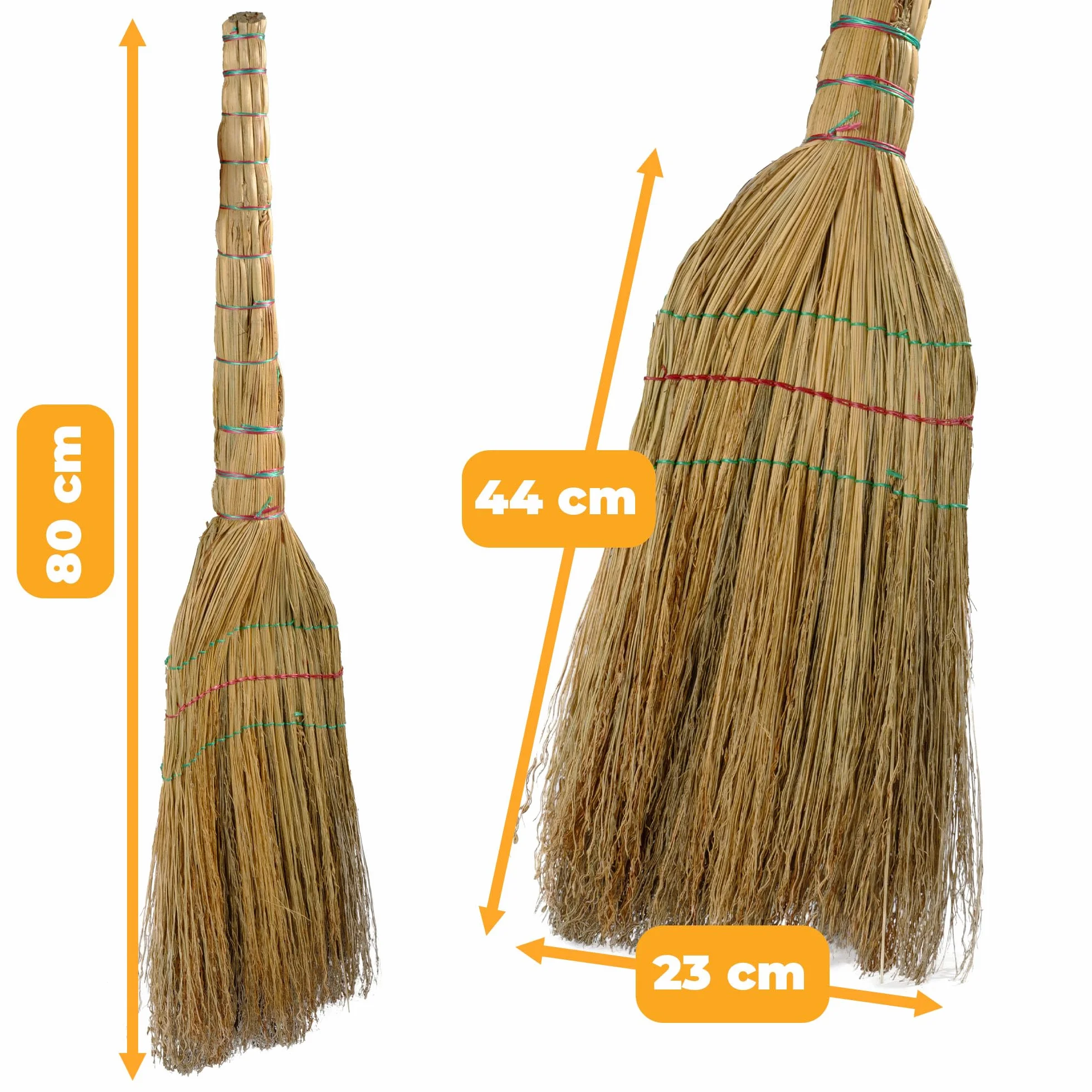 Miotła Sorgo ze Słomy Naturalna Wytrzymała Miotła Ekologiczna na Zewnątrz i do Domu 80 cm Długości Drewniany Trzonek Miotełka z Sorga i Kij Zamiatacz SORGHO