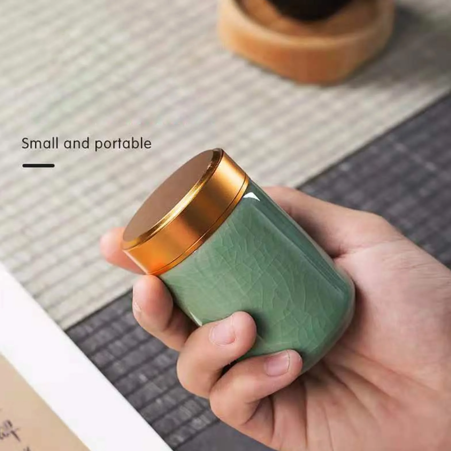 2 małe ceramiczne pojemniki do matchy, zestaw matcha, ceramiczna puszka na herbatę, przenośne pojemniki do przechowywania, 70 ml + 100 ml matcha, puszki na herbatę sypką (zielone, B)