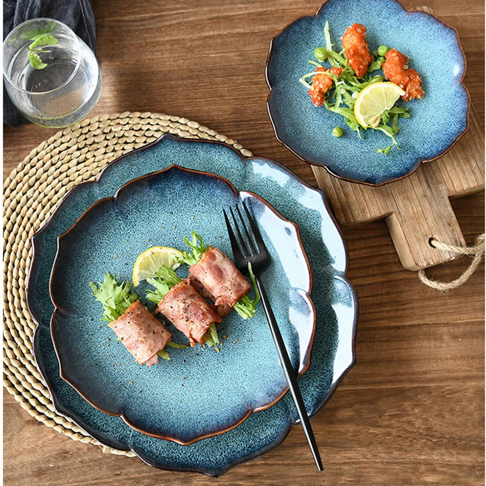 H3TF5J Płyta obiadowa Kreatywna Mori Girl Ceramiczne zastawa stołowa Niebieska płyta Western Food Plate Talerz Sałatkowy Talerz Sałatkowy Talerz śniadaniowa Płaska płyta obiadowa (Kolor: 8 cali)