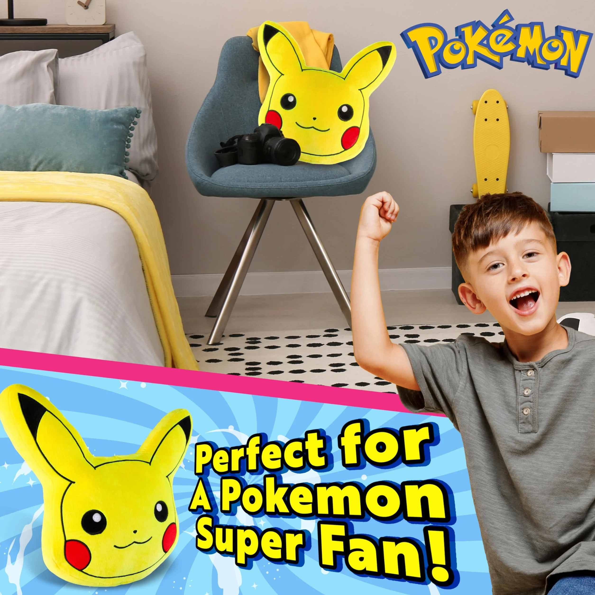 Pokemon 3D Pluszowa poduszka Pikachu, poduszki dekoracyjne akcesoria do sypialni 45 x 45 cm, prezent dla dziecka