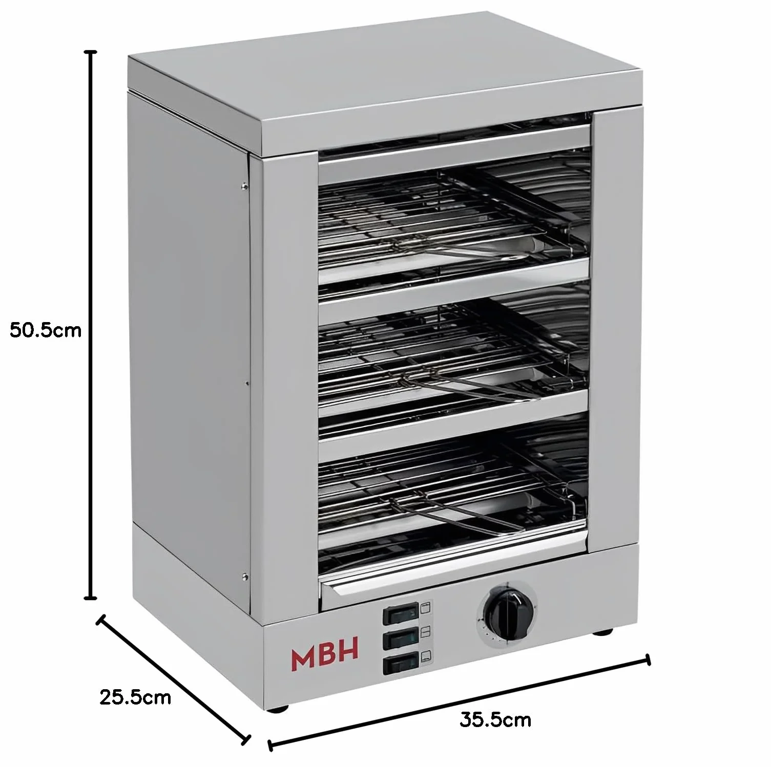 MBH - Profesjonalny 3-piętrowy elektryczny toster INOX dla HOSTELERIA. Przemysłowy toster do chleba do baru i restauracji.