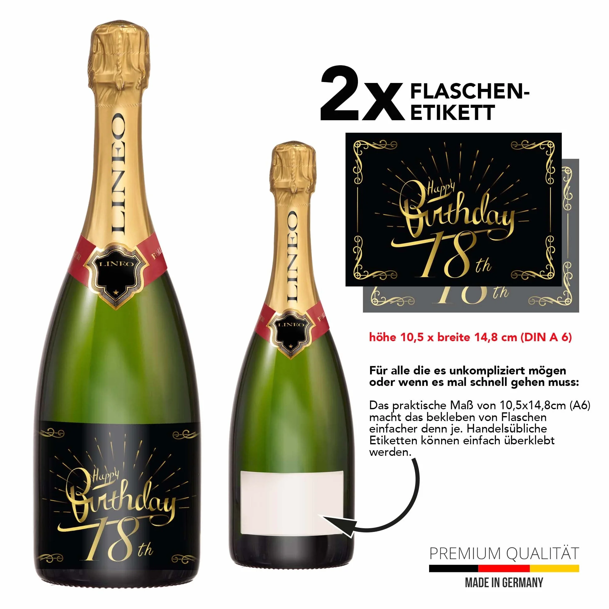 2 szt. Etykieta na butelkę urodzinową; Etykieta Happy Birthday na butelki szampana i wina, samoprzylepna; Prezent urodzinowy dla mężczyzn i kobiet (14,8 x 10,5 cm) (18 urodziny)