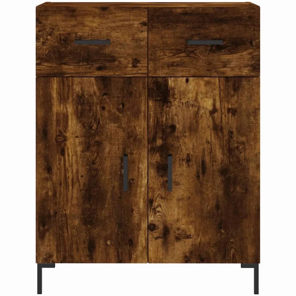 Générique Wysoki bufet wędzony dąb 69,5x34x180 cm, szafka do przechowywania z drewna inżynieryjnego z drzwiami i metalowymi nogami