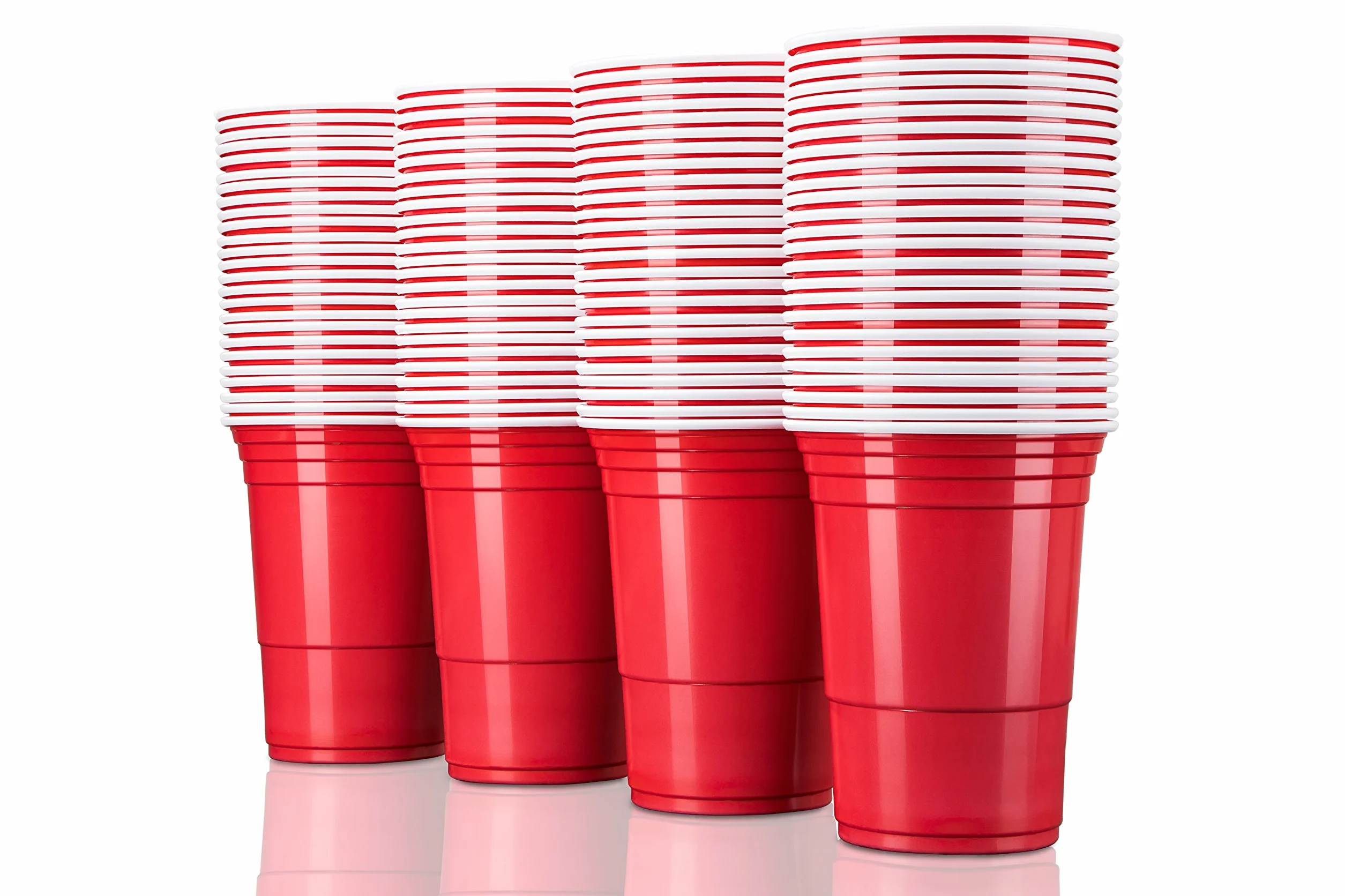 TRESKO Kubki Jednorazowe Imprezowe, Plastik, Czerwony, 473 ml, 100 Sztuk