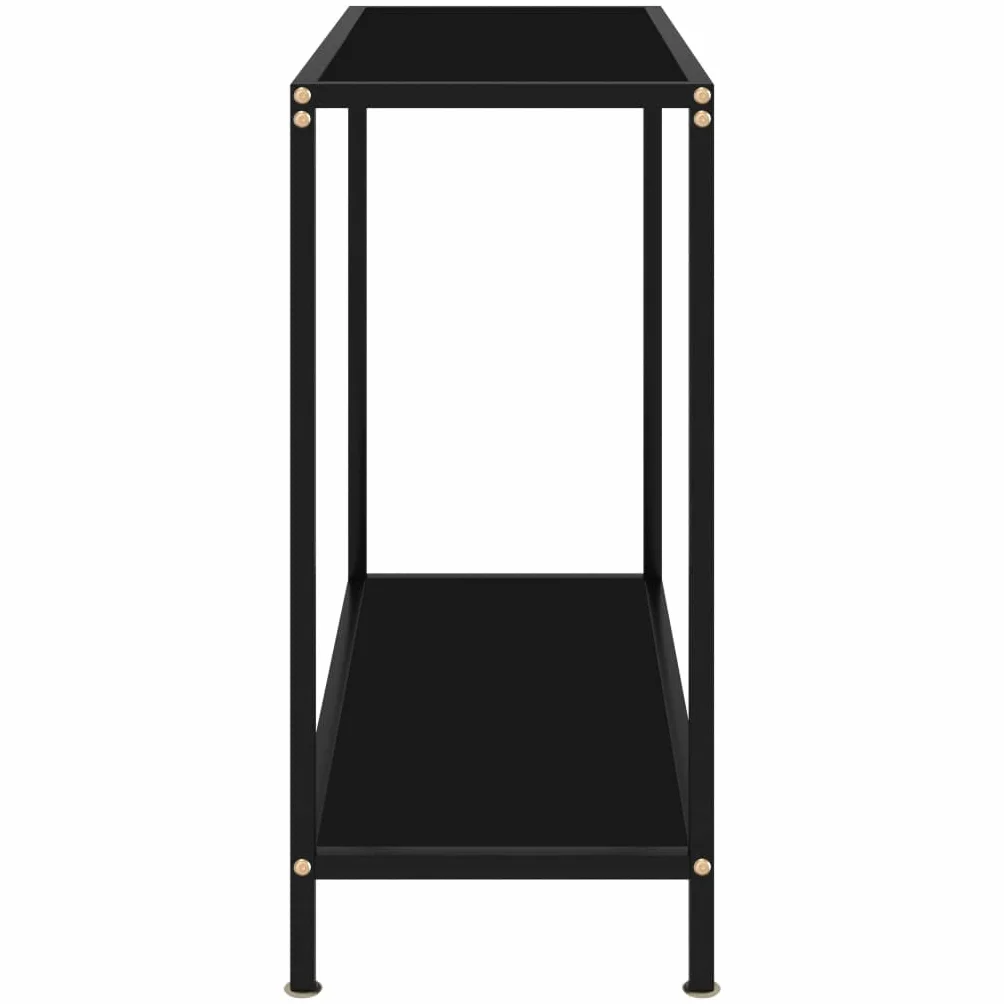Stolik konsolowy czarny 80 x 35 x 75 cm, stolik pomocniczy ze szkła hartowanego z półką, wytrzymała rama ze stali malowanej proszkowo, stylowa konsola do salonu zapewnia dodatkowe miejsce do