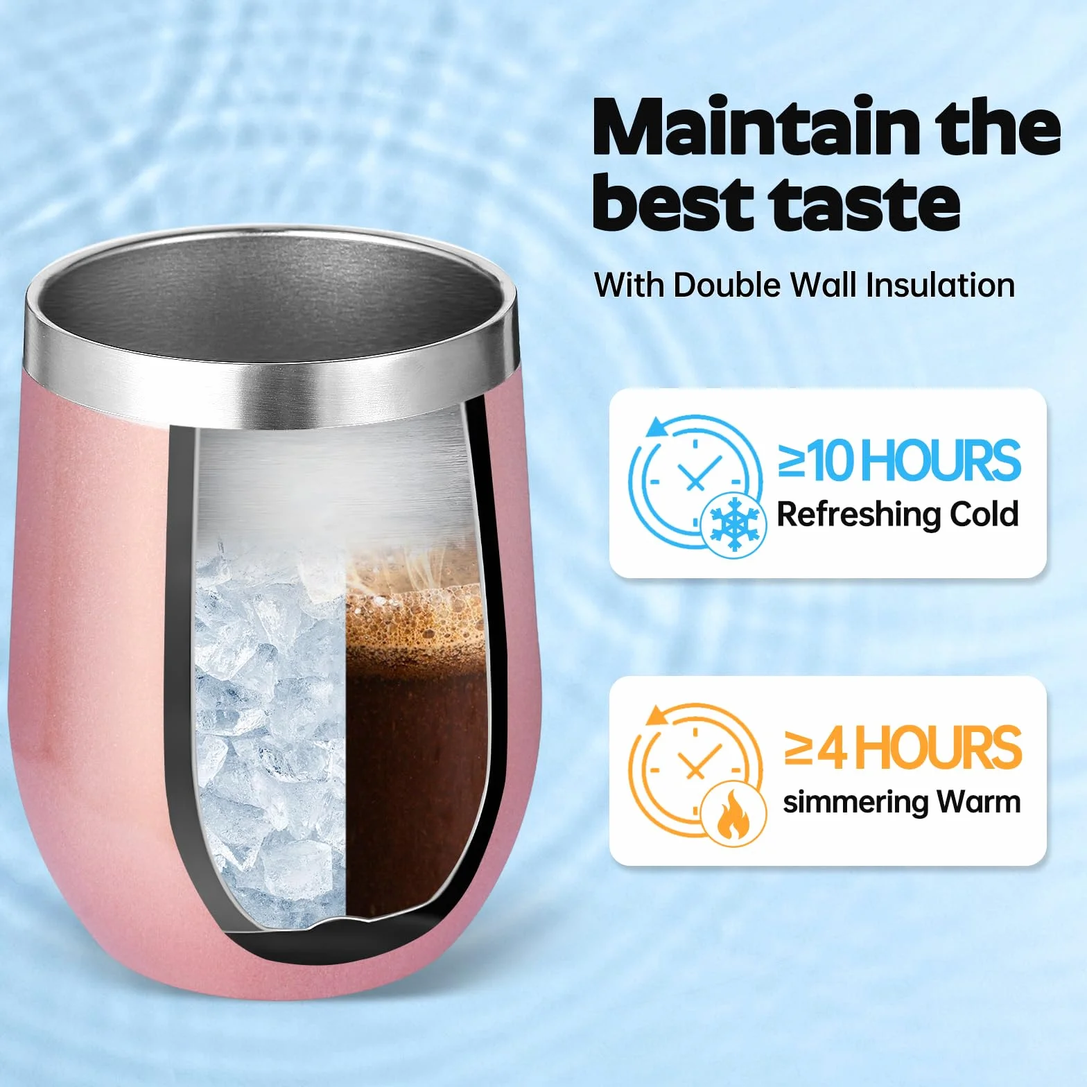 Volhoply prezenty świąteczne, 8-pack kubków do wina 350ml, stal nierdzewna, bez nóżek, z pokrywkami, podwójna ścianka próżniowa, kubki do kawy podróżne, z słomką, 8 sztuk (różowe złoto)