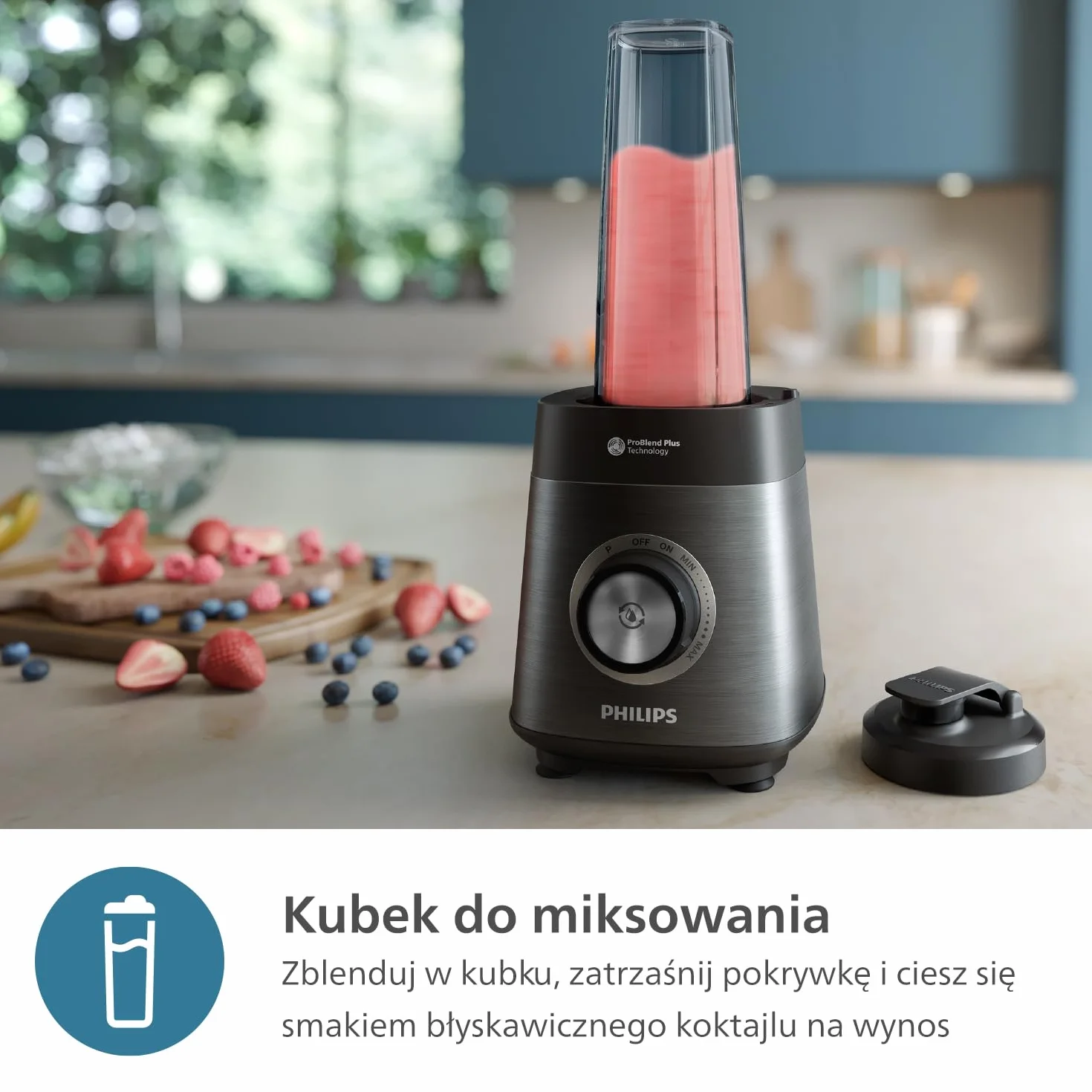 Philips Serii 5000 Blender, Silnik ProBlend Plus o Mocy 1200 W, Przygotowywanie Gęstych Koktajli z Mrożonych Owoców, Pojemność 2 Litry, Czyszczenie Bez Użycia Narzędzi, Czarny (HR3041/00)