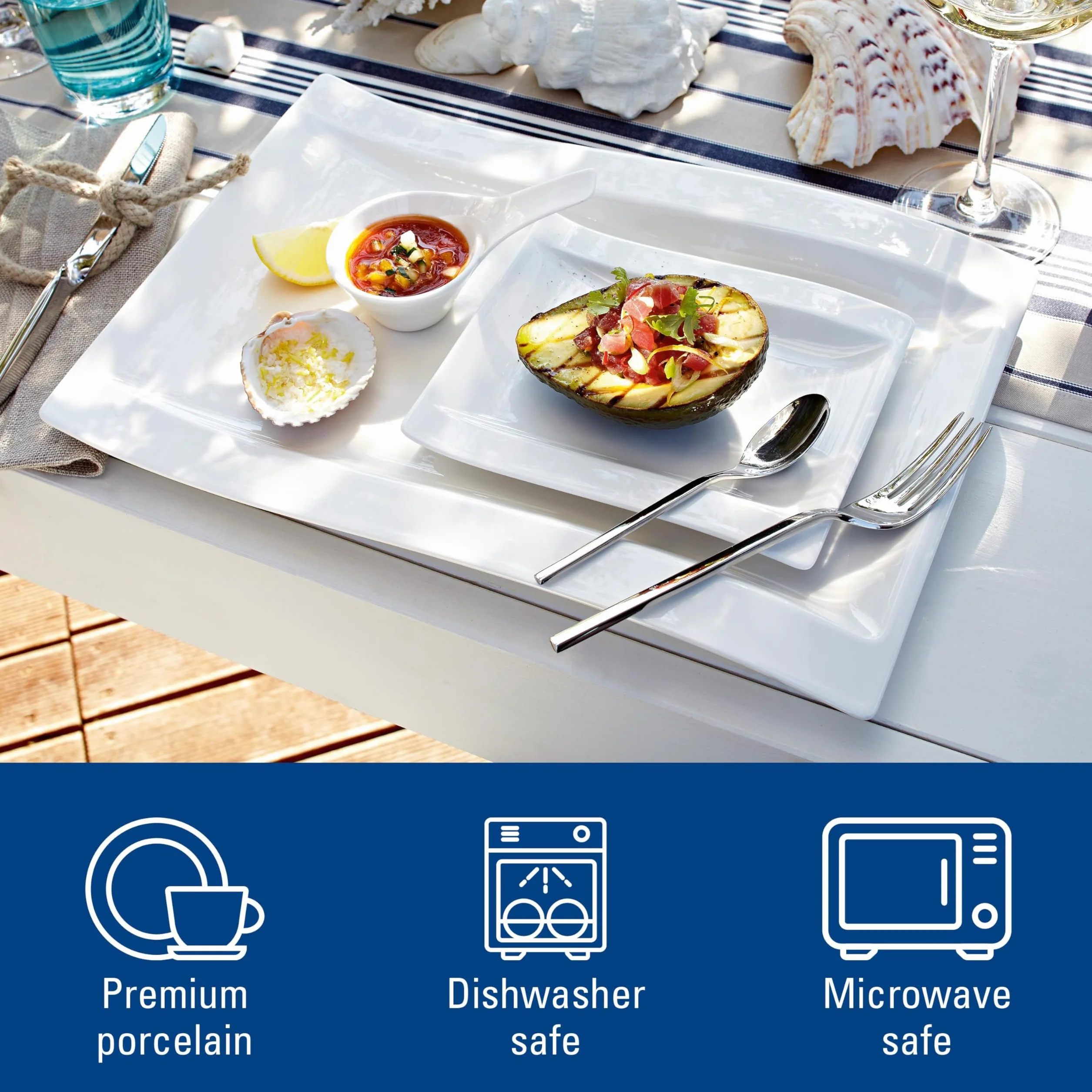 Villeroy & Boch NewWave kwadratowy talerz śniadaniowy, 24 x 24 cm, porcelana premium, biały