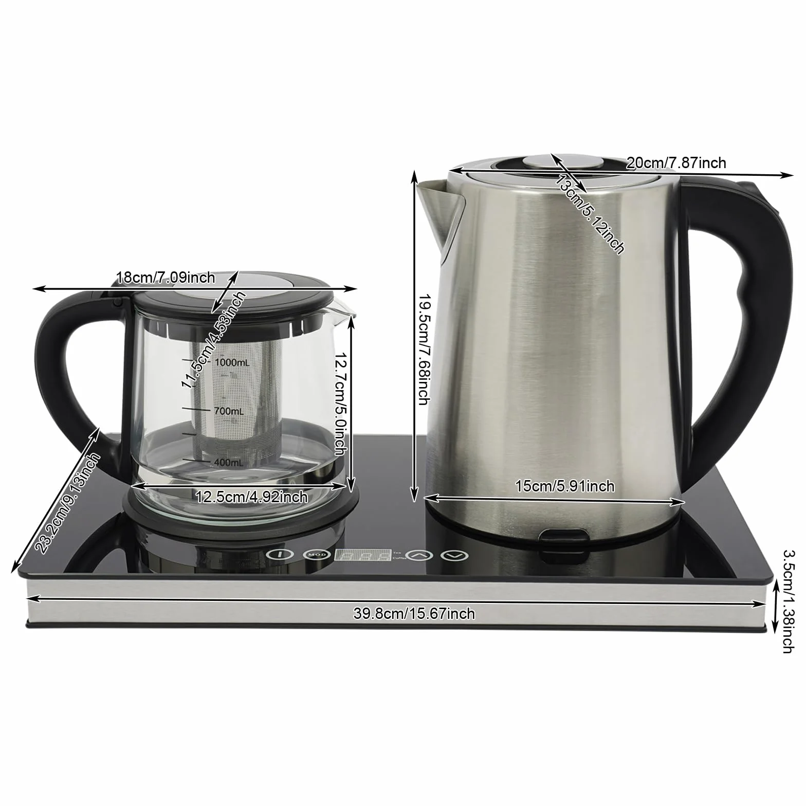 Czajnik elektryczny, 1500 W, 2,5 l, z dzbankiem do herbaty 1 l, 3 tryby ogrzewania, szybkie ogrzewanie, do salonu, kuchni, restauracji