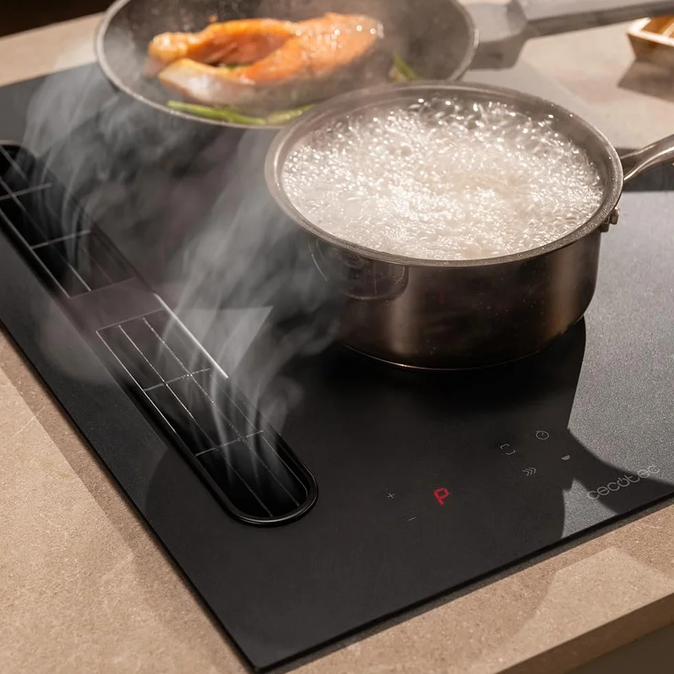 Cecotec Kompaktowa płyta indukcyjna z wbudowanym okapem 40 cm Bolero Squad IH 2200 FullFlex ShieldGlass. 3500W, 9 poziomów, Booster, Kidlock, ssanie 500 m3/h z 4 prędkościami, sterowanie dotykowe
