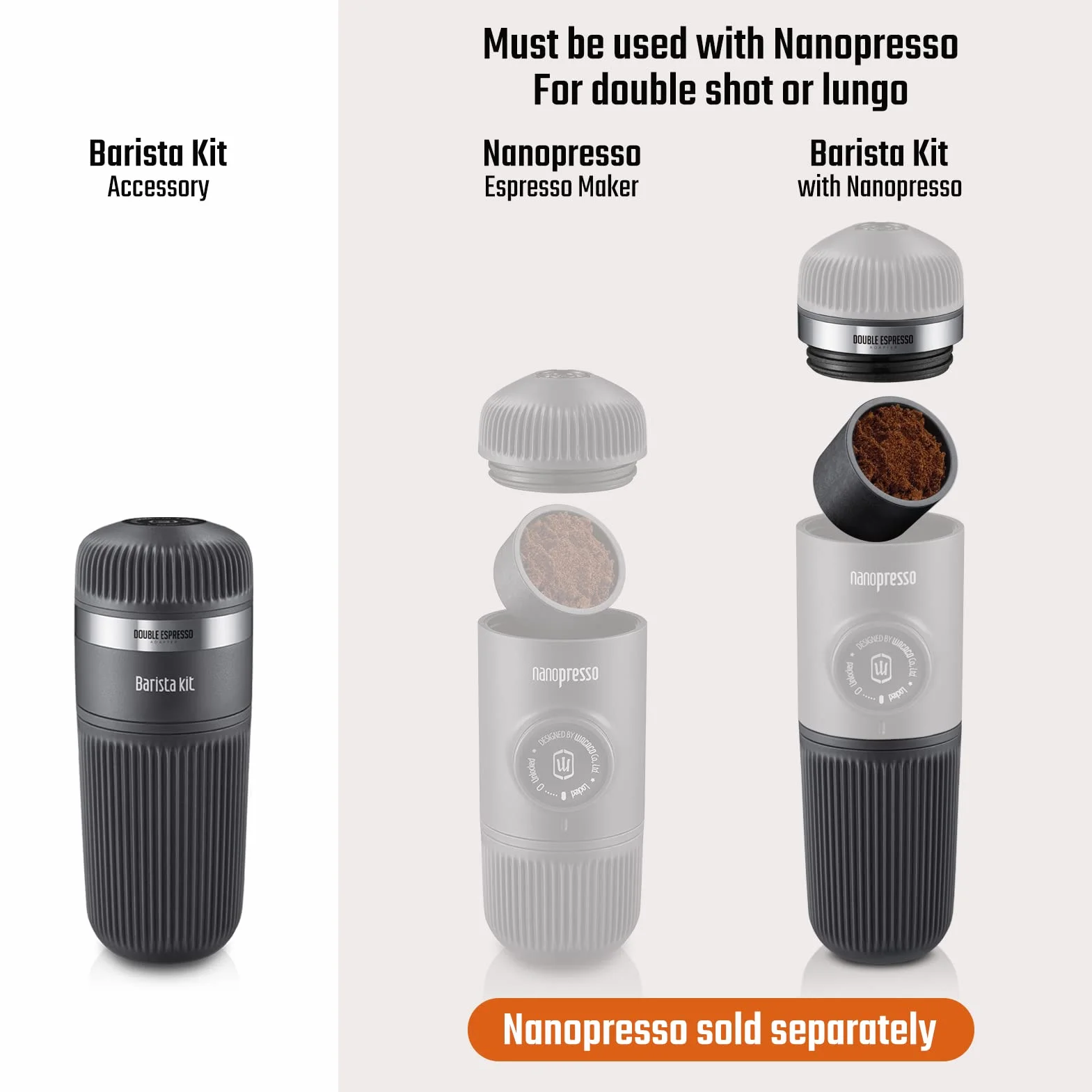 WACACO Nanopresso Barista Kit, akcesoria do przenośnego ekspresu do espresso Nanopresso. Podwójne espresso, Lungo