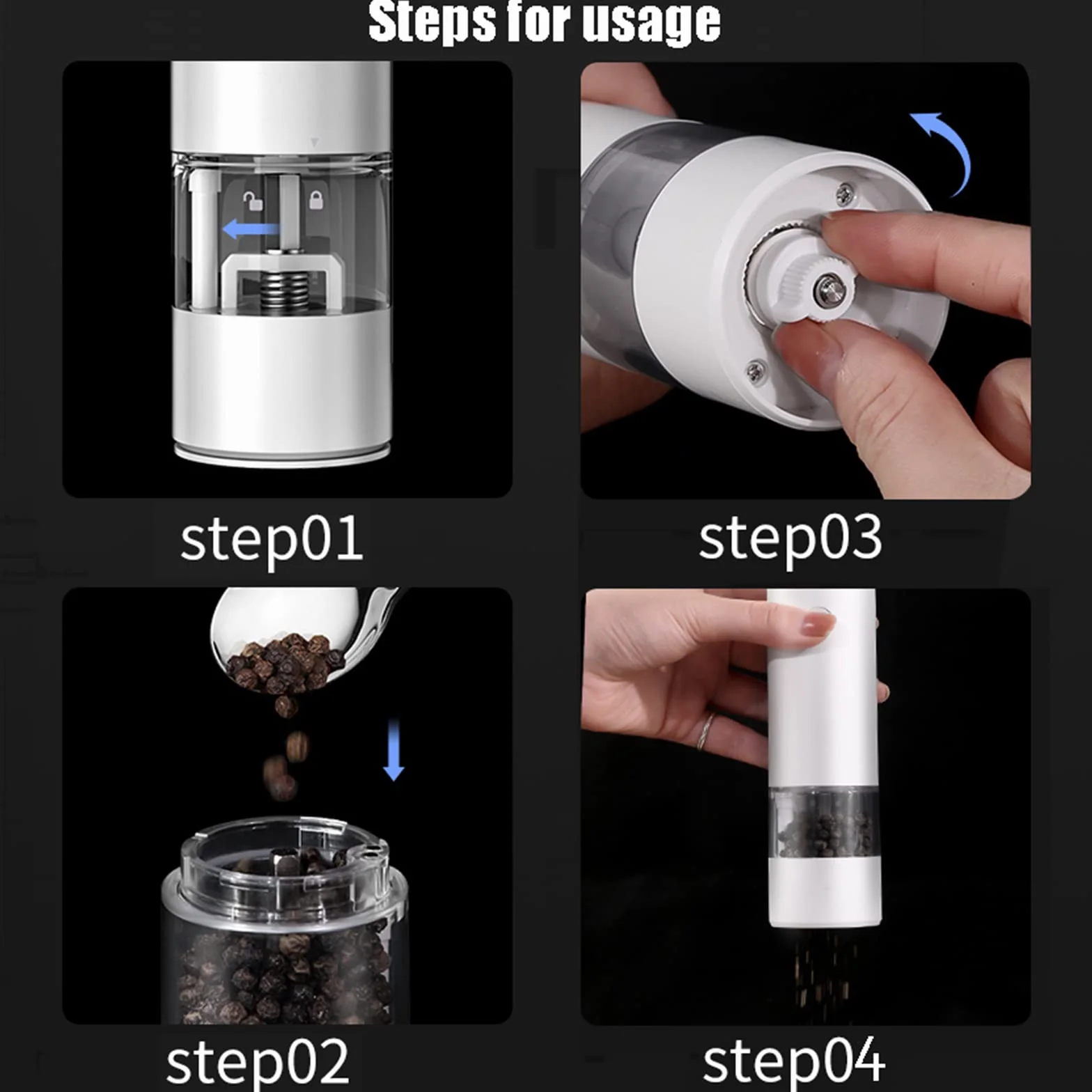 Elektryczne młynki do soli i pieprzu - Zestaw szlifierek do soli i pieprzu USB Zestaw elektronicznych młynków - Regulowany mechanizm chropowatości - ceramiczny ze światłem,combination