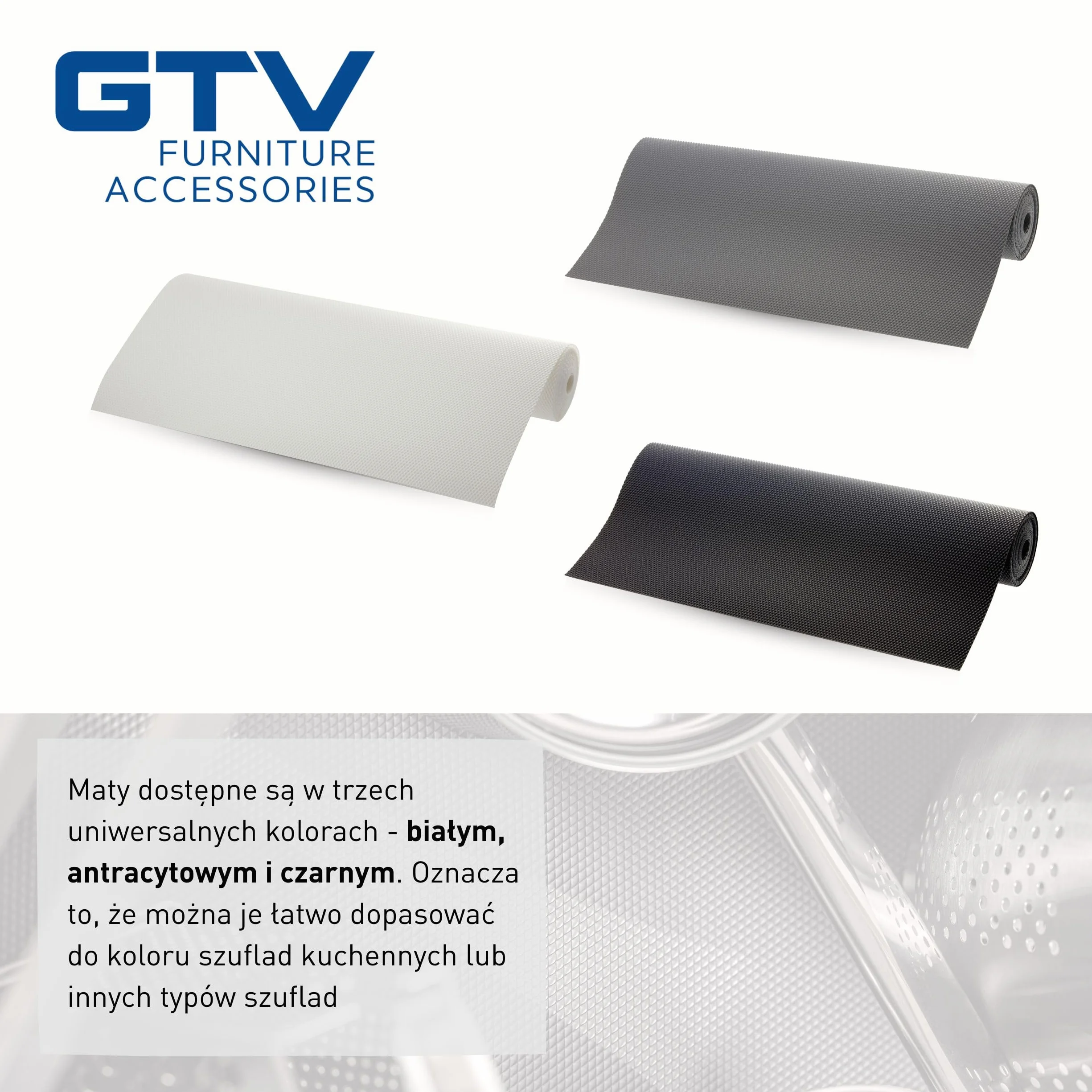 GTV - 1 rolka 48 cm x 150 cm mata antypoślizgowa do szuflad, do szafek kuchennych, mata antypoślizgowa, z tworzywa sztucznego, wkładka do szuflady, mata do lodówki, kolor antracytowy