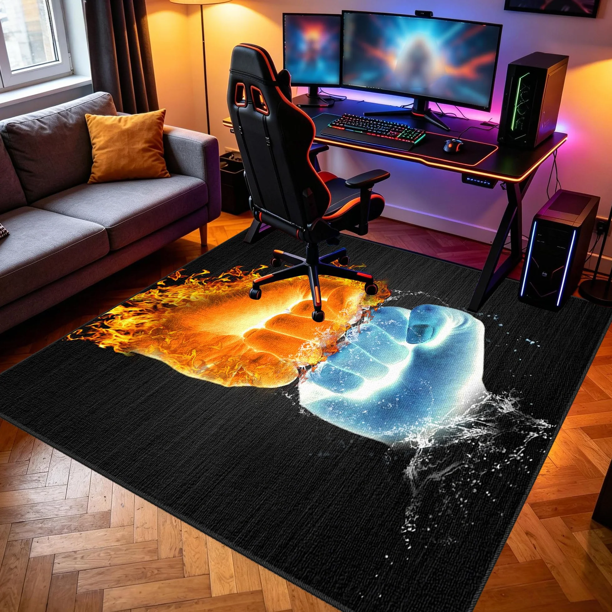 Zmywalny dywanik do pokoju zabaw, 110 x 150 cm / 43,31 x 59,06 cala Mata podłogowa na krzesło komputerowe do gier, mata sportowa, mata podłogowa dla graczy 3D do sypialni na krzesło biurowe