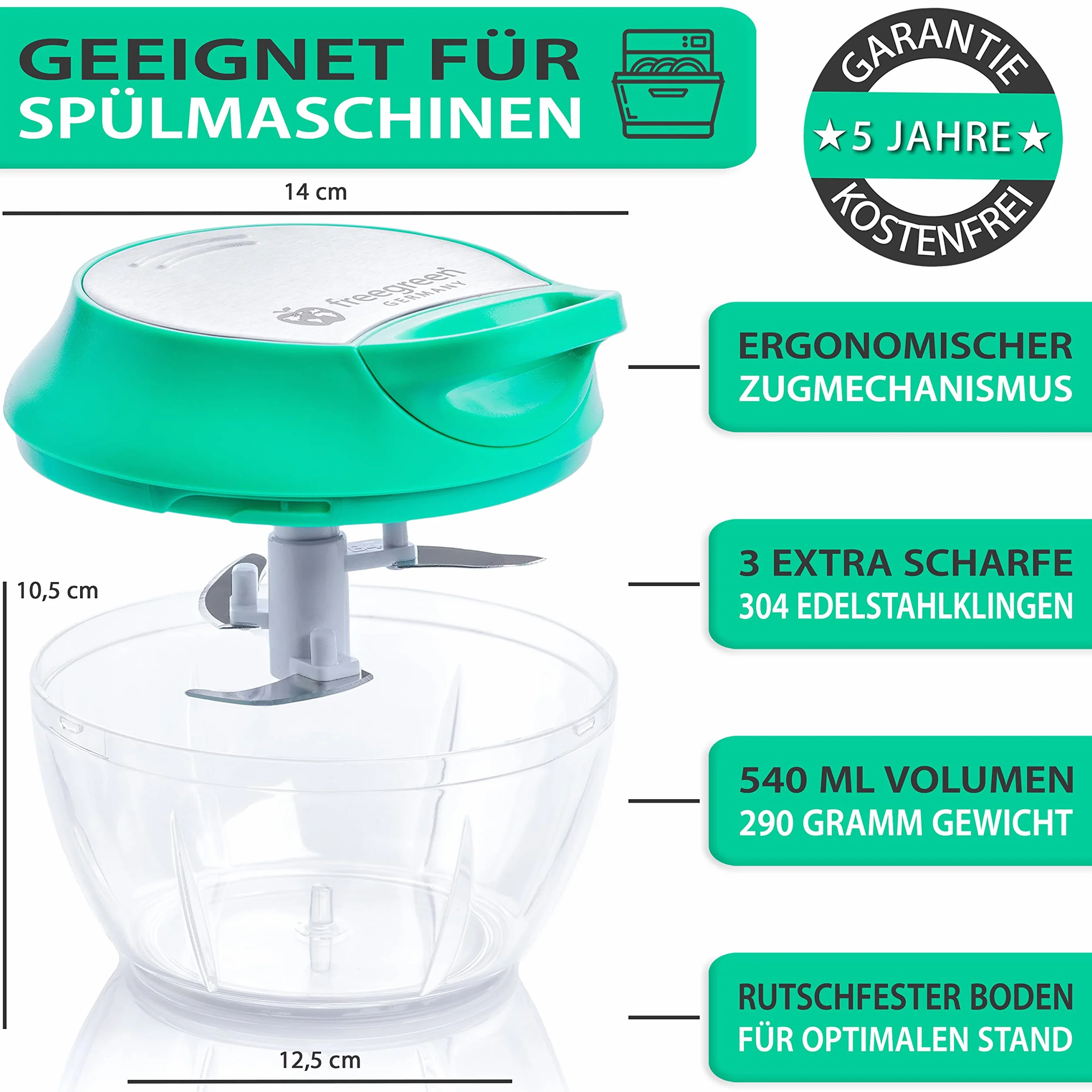 freegreen® Germany krajalnica do warzyw 540 ml, wielofunkcyjna szatkownica, uniwersalna szatkownica, idealna do owoców i warzyw, cebuli, czosnku, pomidorów, orzechów