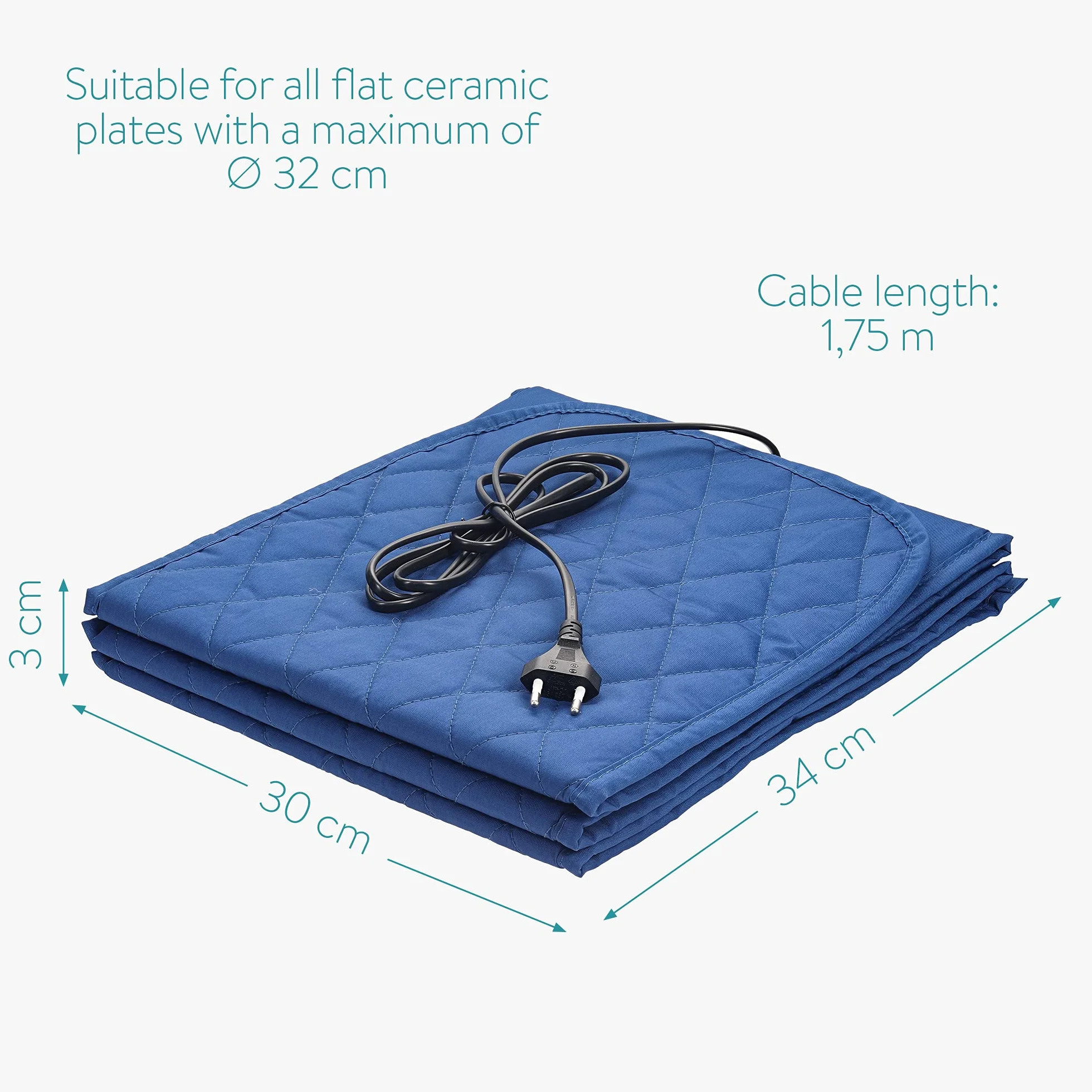 Navaris Grzejnik na talerz - podgrzewacz do talerzy elektrycznych 200 W z kablem 1m75 - koc z tkaniny do ogrzewania około 10 naczyń Ø 32 cm - niebieski