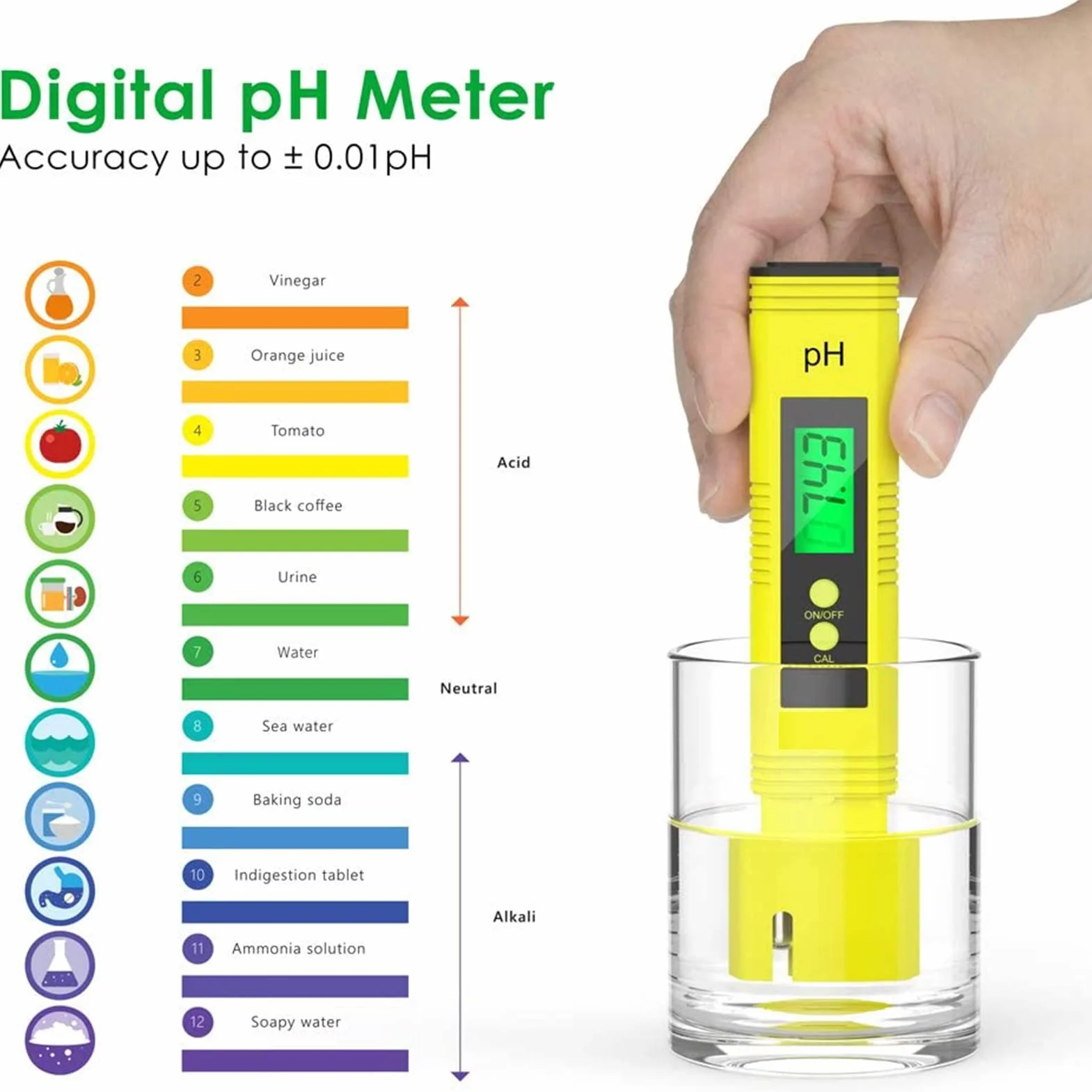 0.01 Rozdzielczość Cyfrowy miernik pH, przenośny automatyczny miernik pH LCD Tester jakości wody do wody pitnej do użytku domowego, akwarium, basenu, laboratorium.