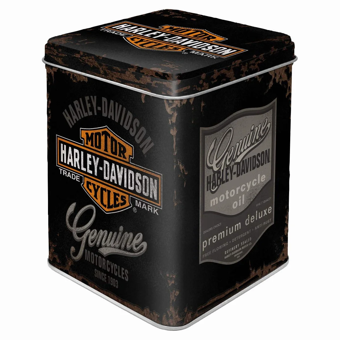 Nostalgic-Art Retro puszka na herbatę, 100 g, Harley-Davidson – Genuine Logo – Pomysł na prezent dla motocyklistów, Official License Product (OLP), metalowy pojemnik na herbatę, Styl vintage