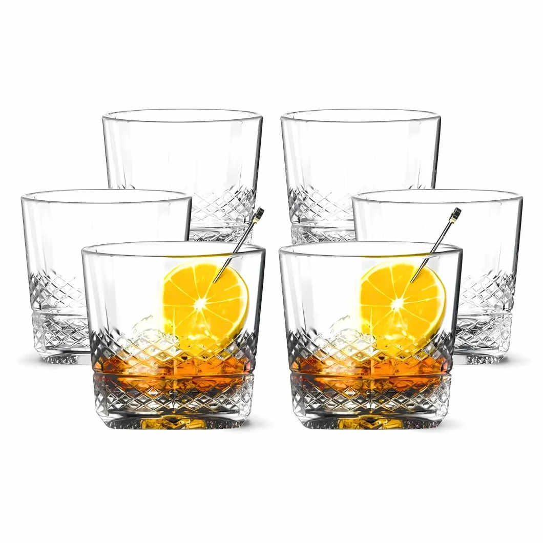 LEMONSODA Staromodne szklanki do whisky o szlifie kryształowym, z pudełkiem upominkowym premium, 295 ml, bezołowiowy szklany kubek do picia burbona, szkockiej, koniaku, koktajli (świeże - zestaw 6