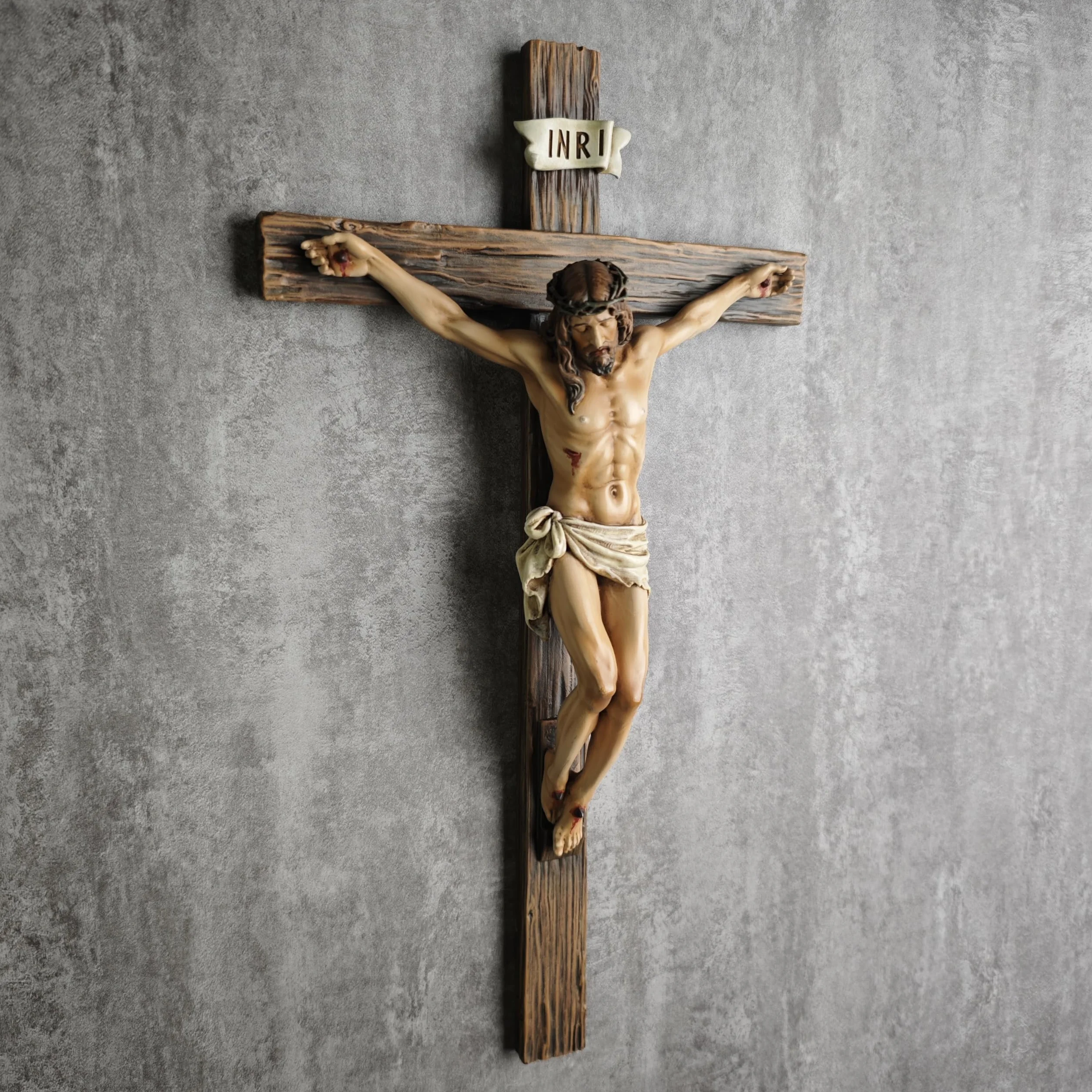 BC Katolicki Krzyż Ścienny, Inspirujący Wystrój Domu Jezusa Chrystusa, religijny pobożny prezent, 35 cm, renesansowa rzeźba, ręcznie wykonana przez Buildclassic