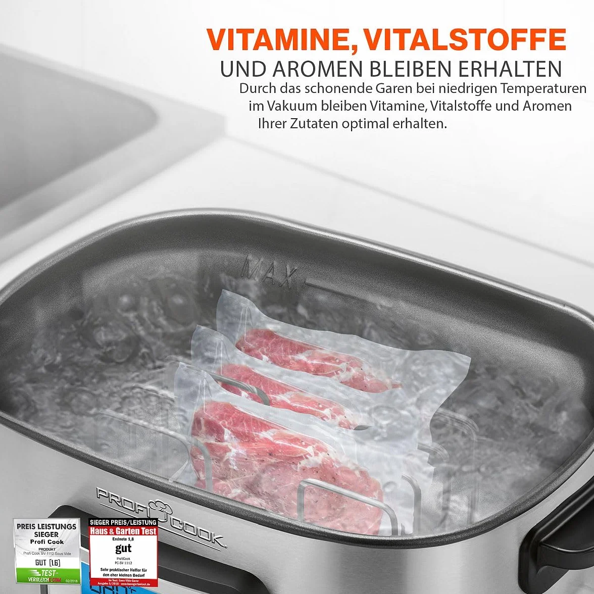 ProfiCook PC-SV 1112 - Cocotte mijoteuse et Cuiseur sous vide basse température - Capacité 8,5 Litres - 520 Watts Gris/Noir