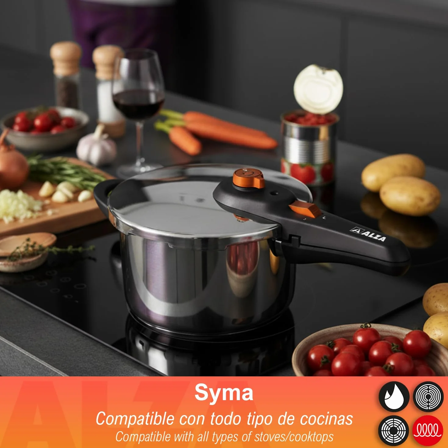 Alza Syma 4+6L szybkowar ekspresowy Duplex, stal nierdzewna 18/10, 5 systemów bezpieczeństwa, wszystkie rodzaje kuchenek, indukcja, oszczędność energii