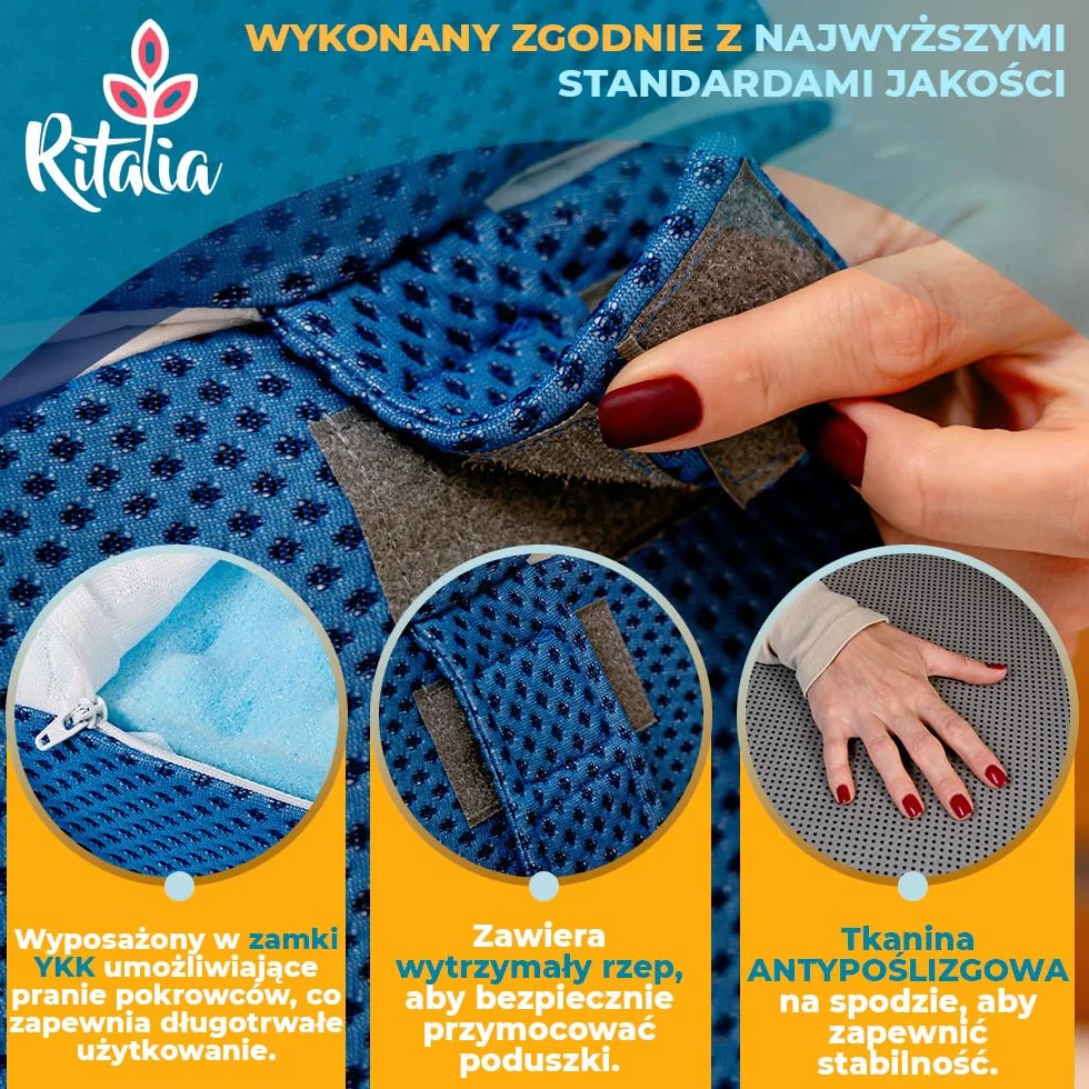 Ritalia poduszka do czytania 60x60x30 cm klin przeciwrefluksowa dla dorosłych