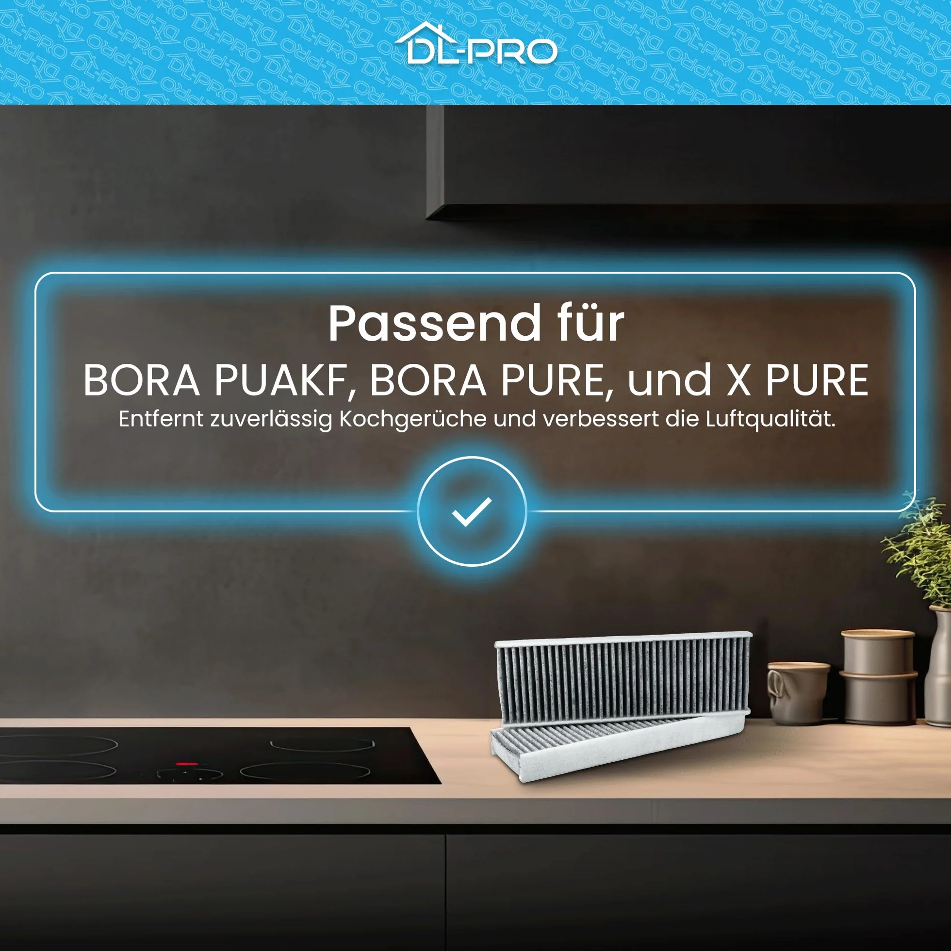 DL-pro Filtr węglowy 425 x 130 mm do BORA PUAKF filtr z węglem aktywnym do płyty kuchennej z okapem kuchennym