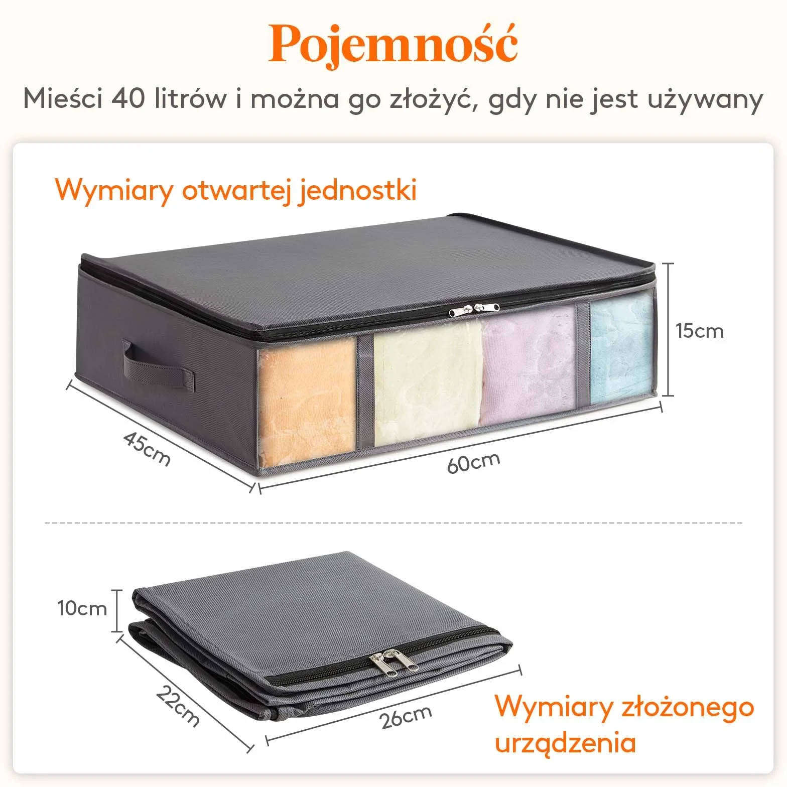 Lifewit Pojemniki Do Przechowywania Pod Łóżkiem 3 sztuki Składane Z Przezroczystym Oknem Szary