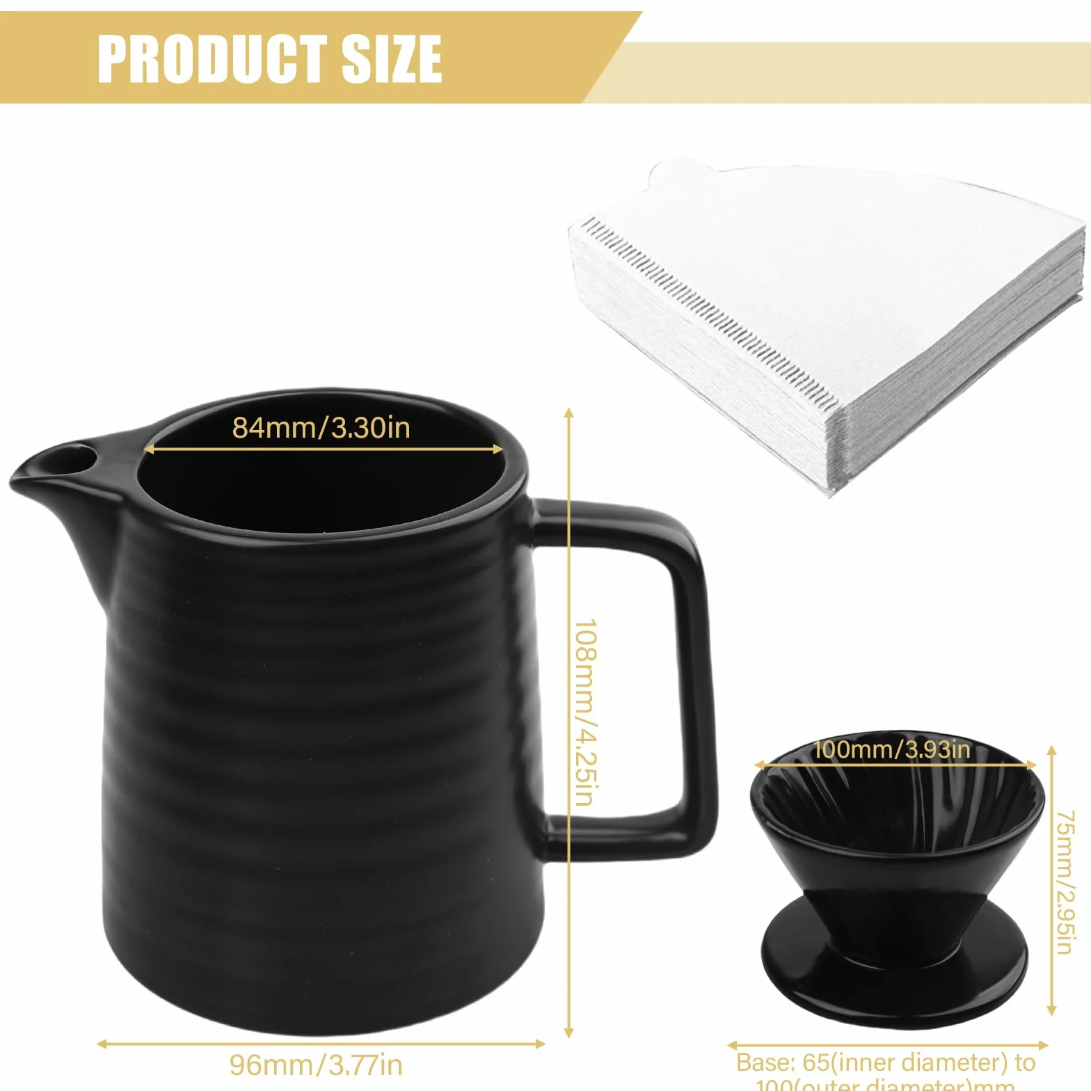 Leikurvo Dla Over ekspres do kawy z tłokiem, 450 ml, porcelanowy filtr do kawy z kubkiem i 100 filtrami papierowymi, ceramiczna kropla do kawy, ręczny ekspres do kawy, do domu, biura