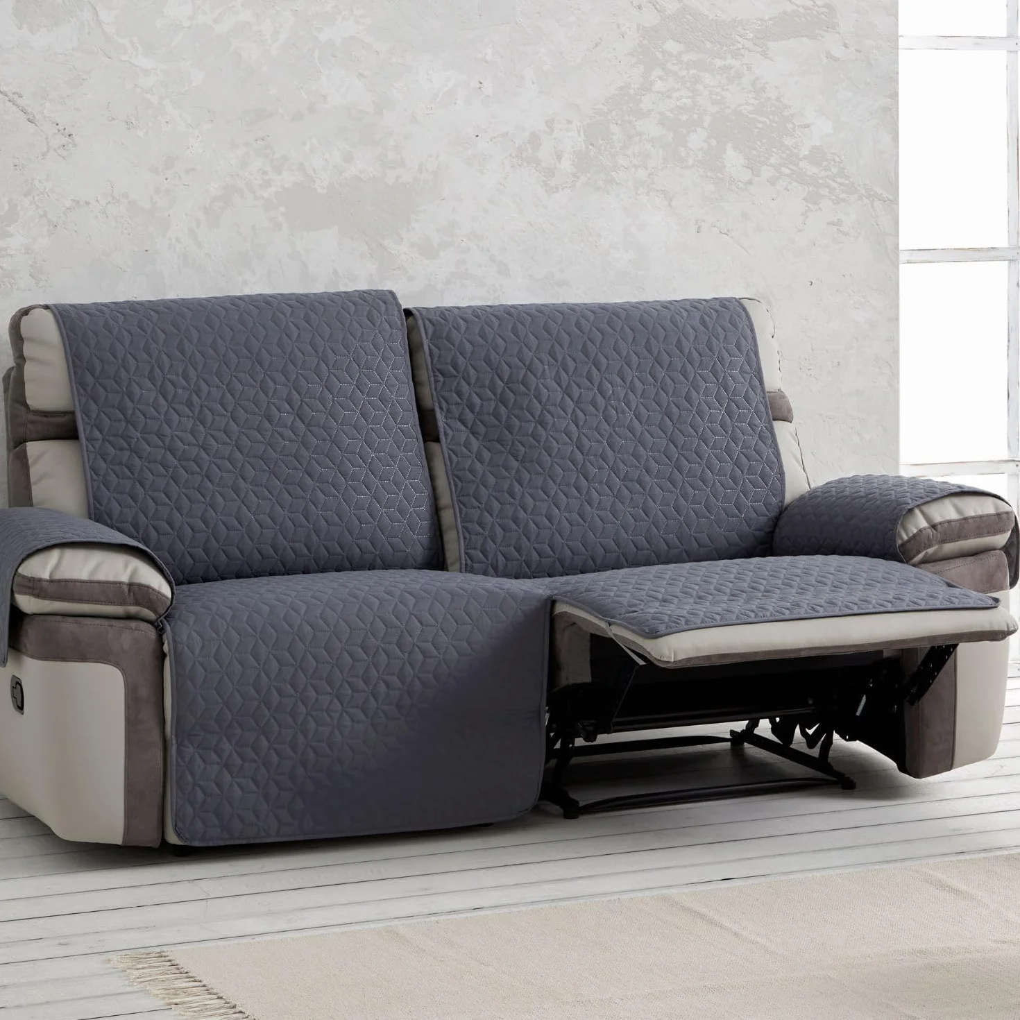 MAXIFUNDAS-Pokrywa Wyściełana sofa Relax 2-osobowa Slam, Szary.