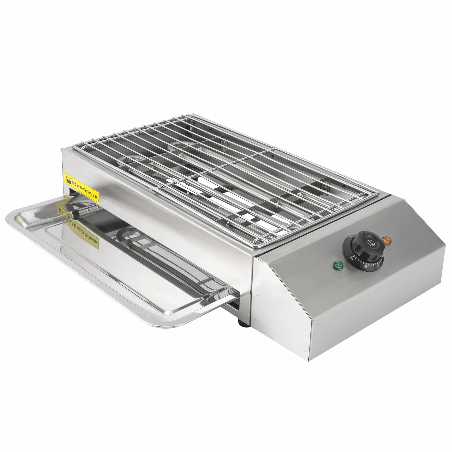 Elektryczny grill stołowy, 2,6 kW, z tacką ociekową oleju, 50-300°C, rozmiar rusztu 25,5 x 42,5 cm, niezależny ruszt do grillowania, zdejmowany
