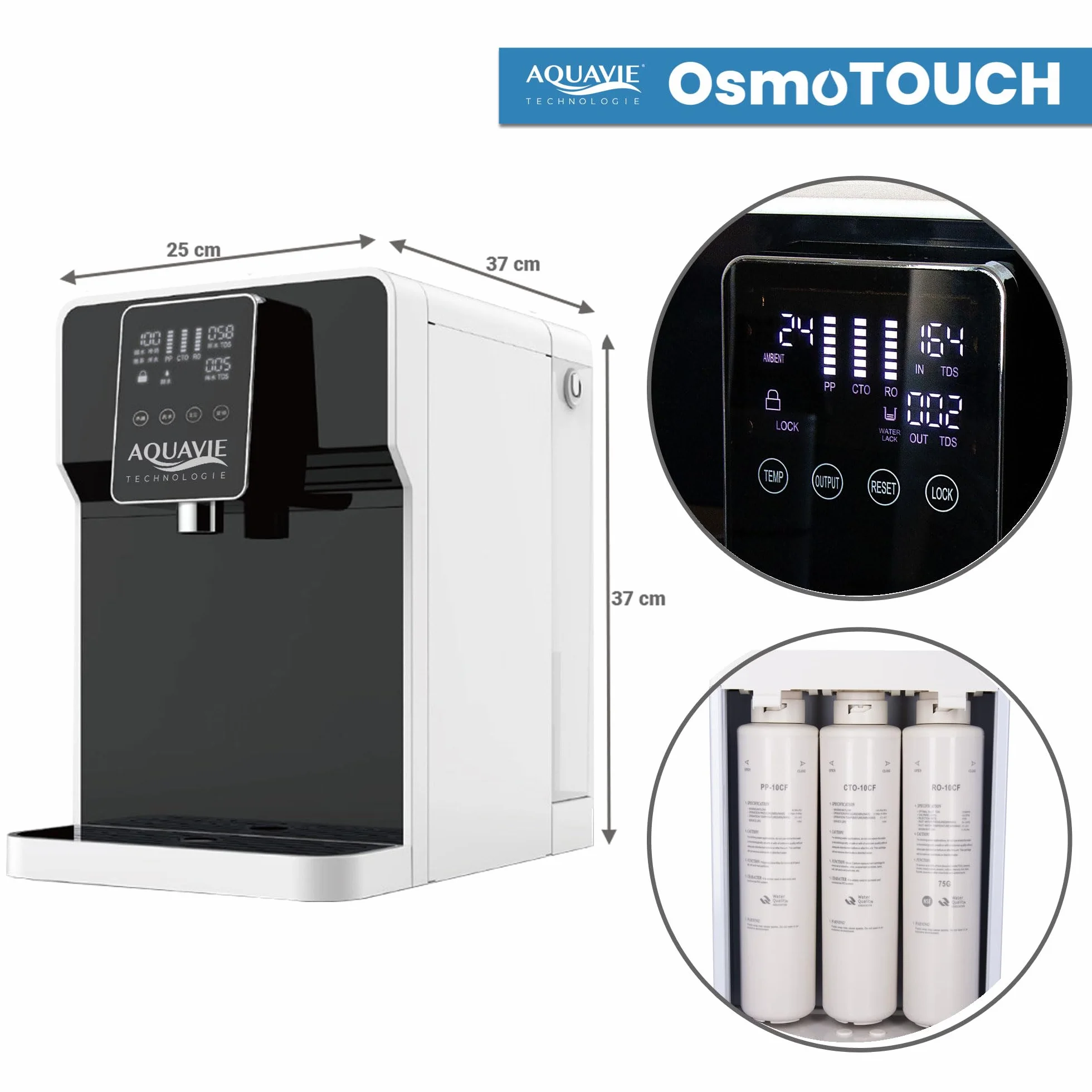 OsmoTOUCH - Fontanna na wodę oczyszczoną z odwróconej osmozy i sterylizacji - natychmiastowy dozownik ciepłej i ciepłej wody - zbiornik 4,5 l