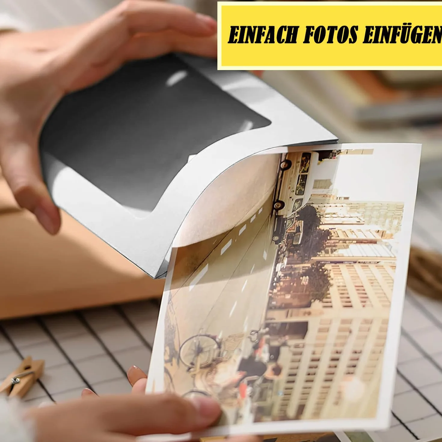 30 Papierowych Ramek na Zdjęcia, 11,5 x 15,5 cm, Papierowe Ramki na Zdjęcia, Dekoracja Scienna, 30 mini Drewnianymi Klamerkami i 3 Linkami Konopnymi, do Domu, Szkoły, Biura, Dekoracja Scienna, Czarny