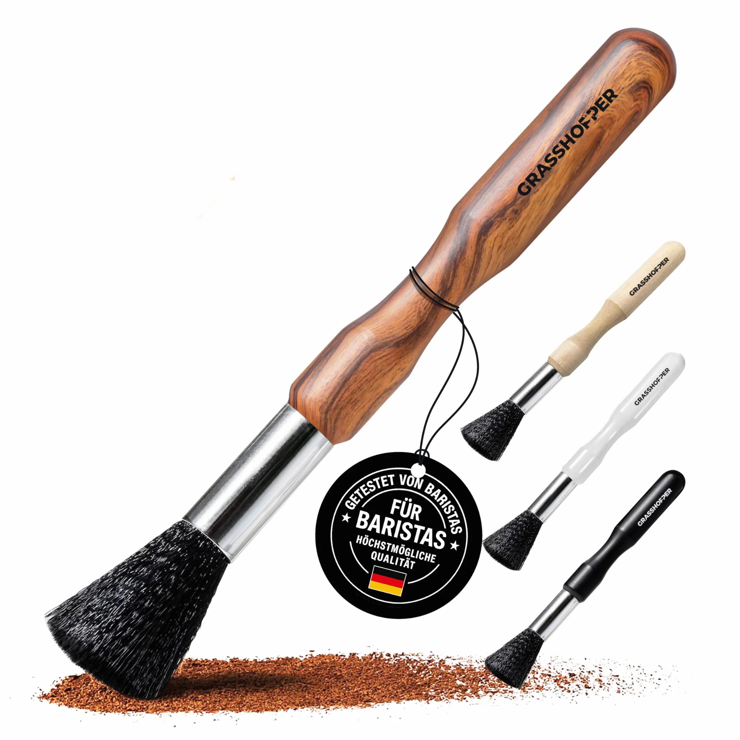 Grasshopper Barista Brush – wegański pędzel do czyszczenia kawa (nowoczesny design z drewna) do: ekspresu, sitka, młynka do kawa