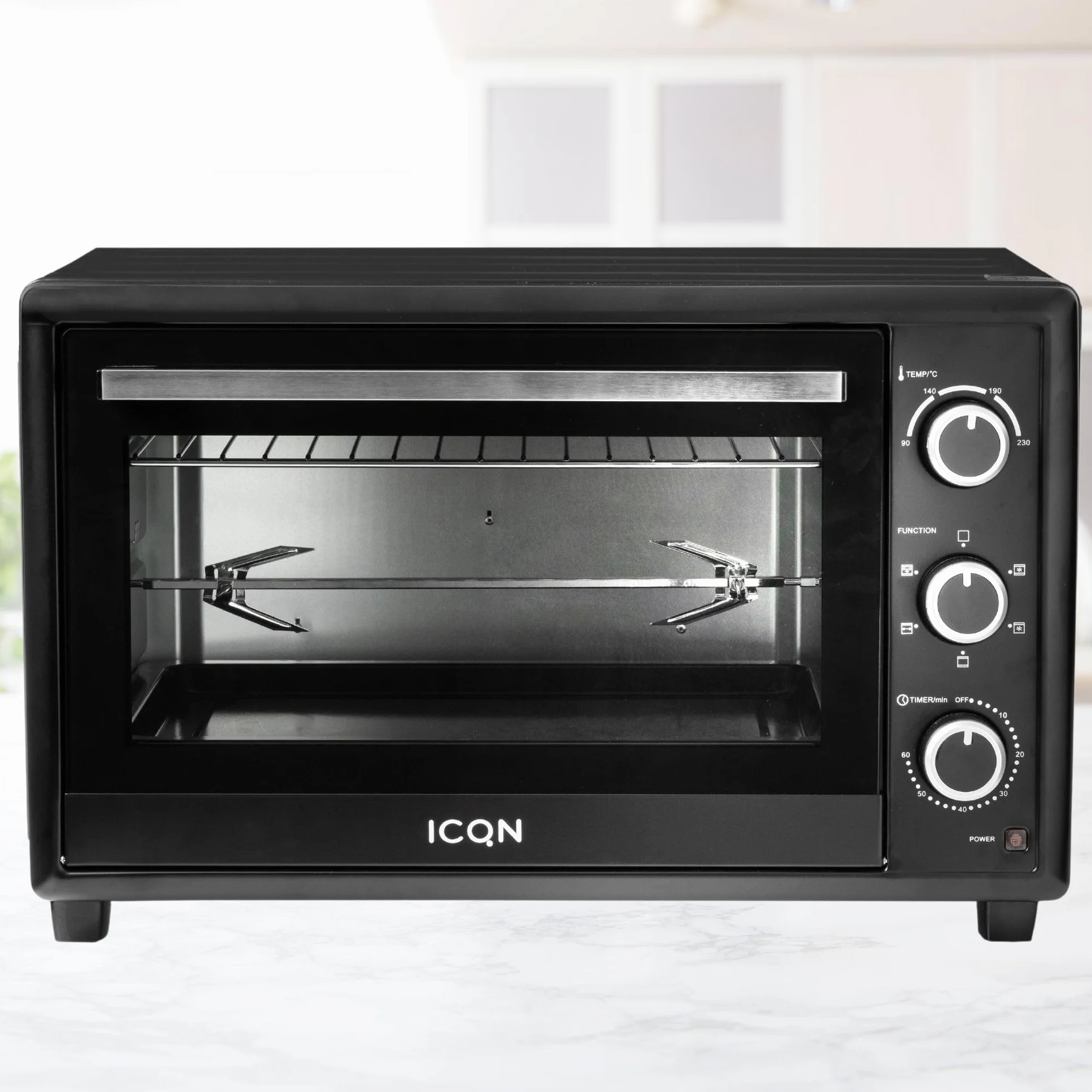 ICQN 50 l mini piekarnik z obiegiem, 1800 W, oświetlenie wewnętrzne, 5 funkcji gotowania, timer 60 min, w zestawie zestaw blach do pieczenia, mini piekarniki