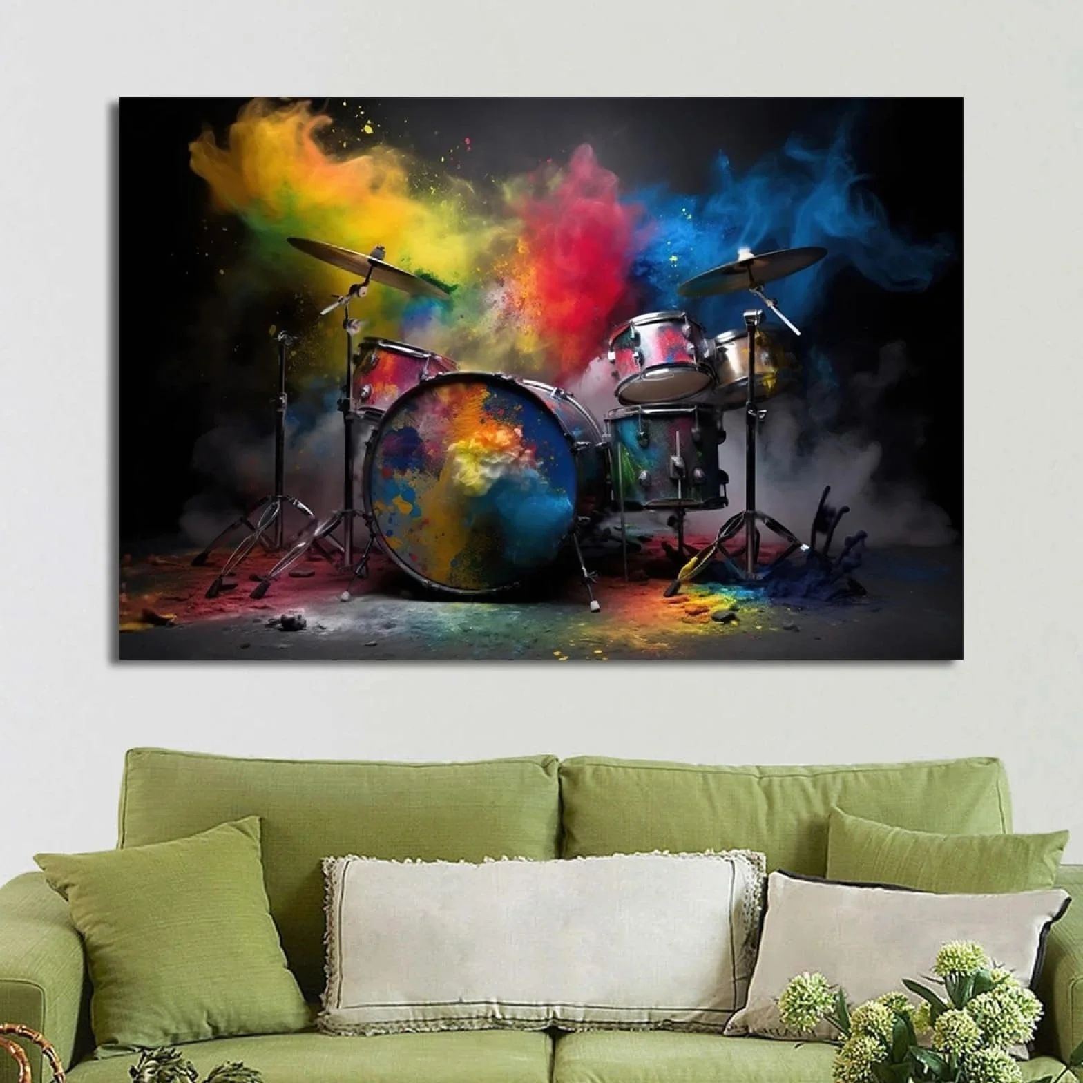 GERRIT Nowoczesny zestaw perkusyjny z kolorowym dymnym płótnem obraz instrument muzyczny zdjęcia HD biuro salon dekoracja sztuka ścienna 80 x 120 cm bez ramy