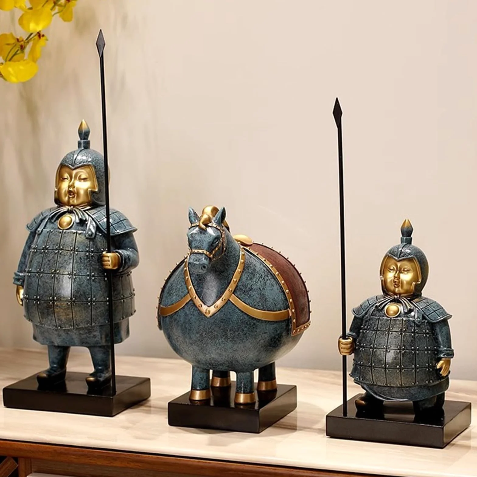 Statua do dekoracji domu – statuetka artystyczna, terakota wojowników statuetka żołnierzy straży włóczni, figurka zbroi z terakoty, dekoracja domu, figurka rycerza Qin, dekoracja na biurko (zestaw