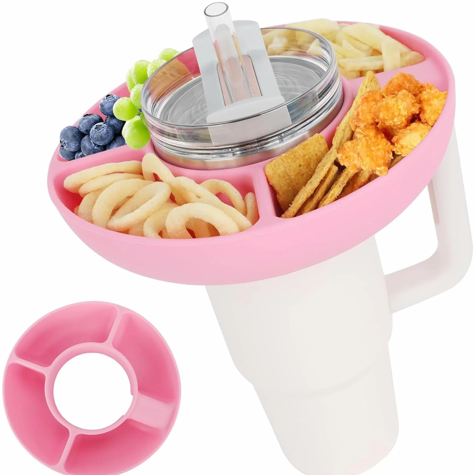 Stanley kubek 1200 ml, miska na przekąski, Nonpareil Stanley Cup Accessory, pierścień do przekąsek, wielokrotnego użytku, o dużej pojemności, 1200 ml, taca na przekąski z uchwytem (różowy)