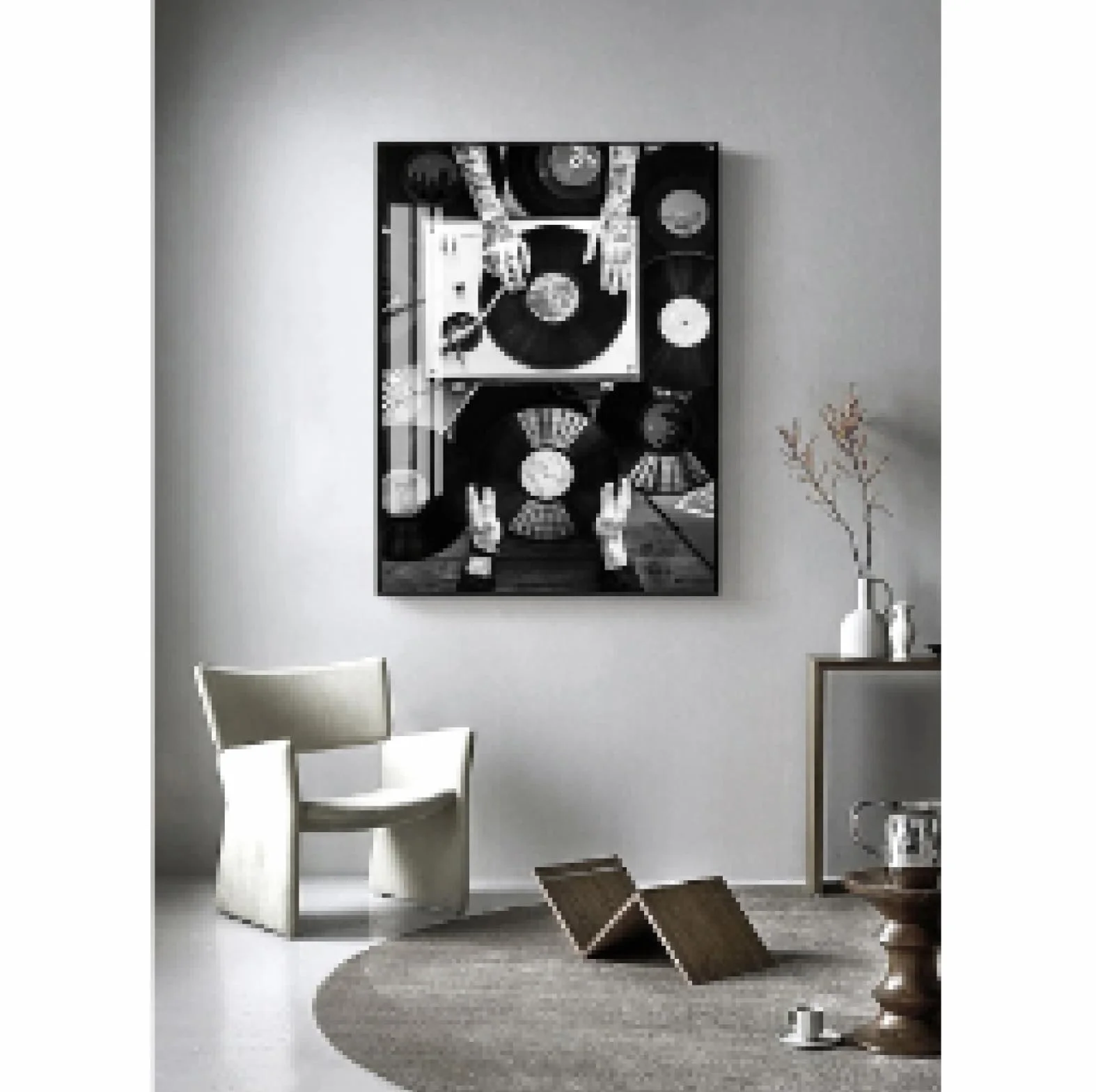 Rumlly Vintage czarno-białe obrazy ścienne do salonu płyta winylowa miłośnicy malarstwa na płótnie druk nordycki plakat 50 x 70 cm czarna rama