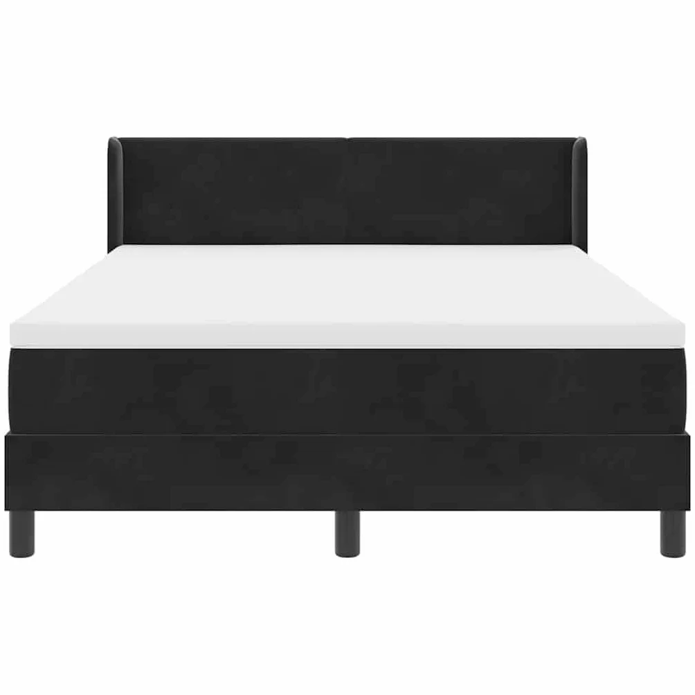 Aksamitne nowoczesne do sypialni box spring czarny 140x200 cm | Łóżko sprężynowe z zagłówkiem aksamit czarny 200 x 140 cm z regulowanym wezgłowiem