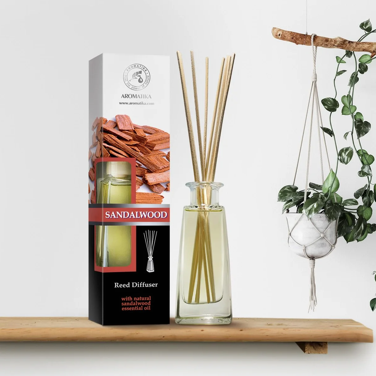 Dyfuzor Zapachowy z Patyczkami Sandał - 100 ml - Dyfuzor z Naturalnym Olejkiem z Drzewa Sandałowego - Zapach do Domu - Dyfuzory Trzcinowe - Odświeżacz z Patyczkami - Drzewo Sandałowe