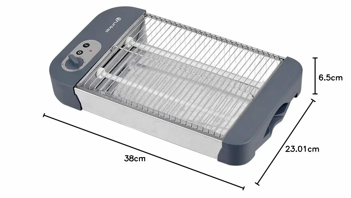 Grunkel - Płaski toster do wszystkich typów głowic i pieczonych potraw o mocy 600 W, timer z 6 poziomami i crumbą, model TSP-G2
